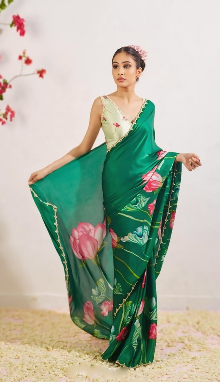 Multicolor Organza Silk Ready-to-Wear Saree with Handwork