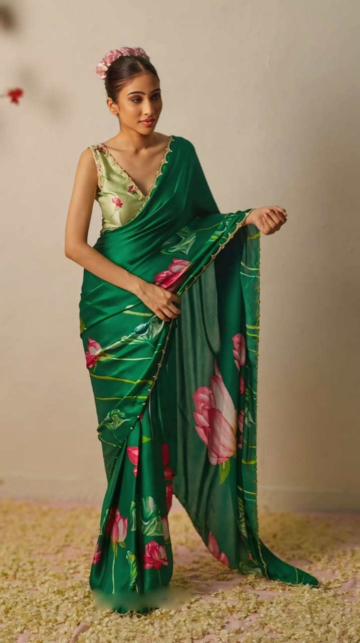 Multicolor Organza Silk Ready-to-Wear Saree with Handwork