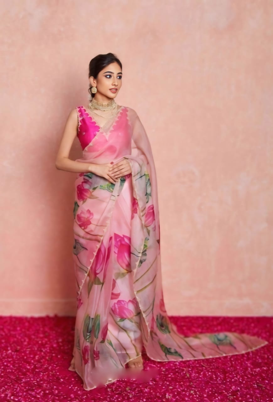 Multicolor Organza Silk Ready-to-Wear Saree with Handwork