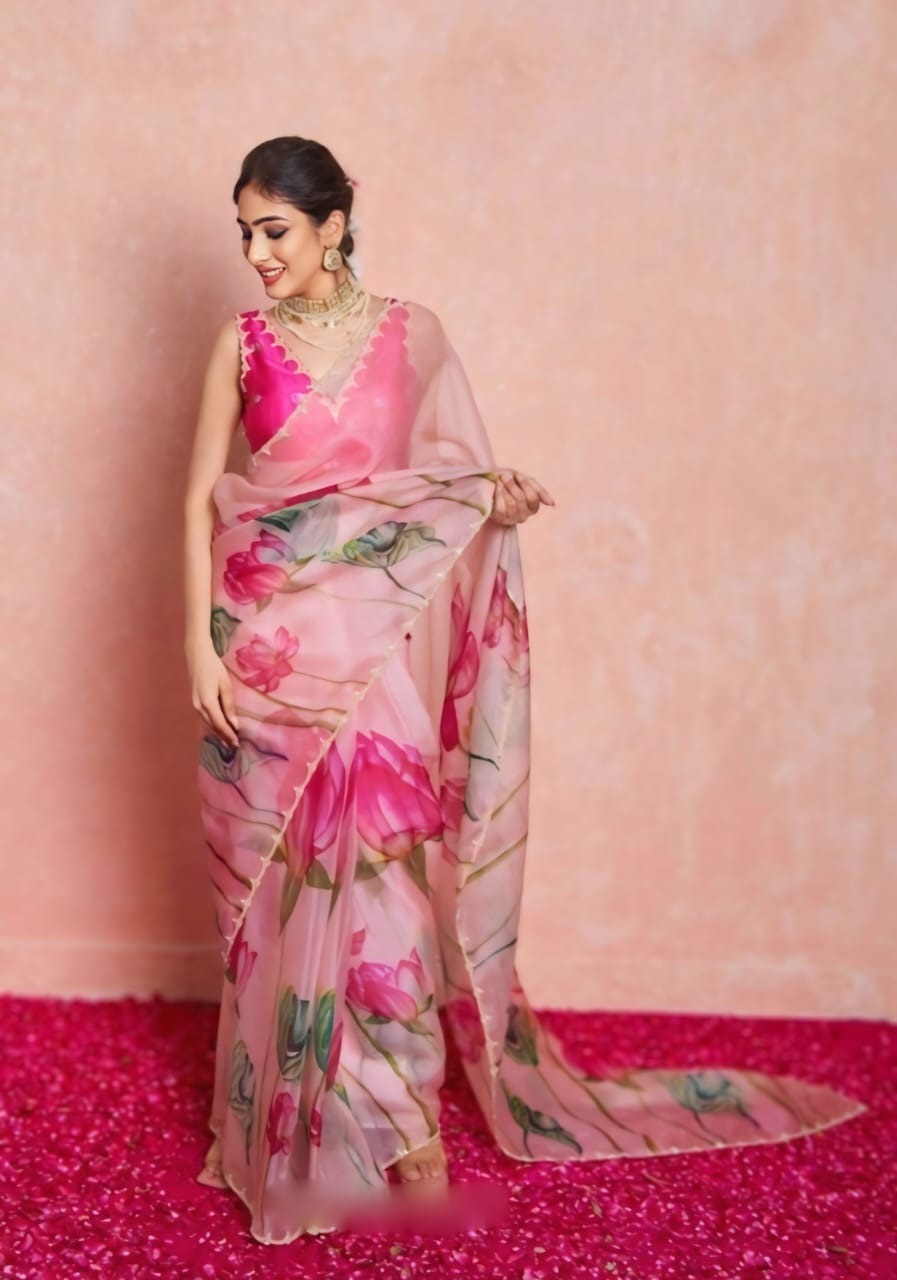 Multicolor Organza Silk Ready-to-Wear Saree with Handwork
