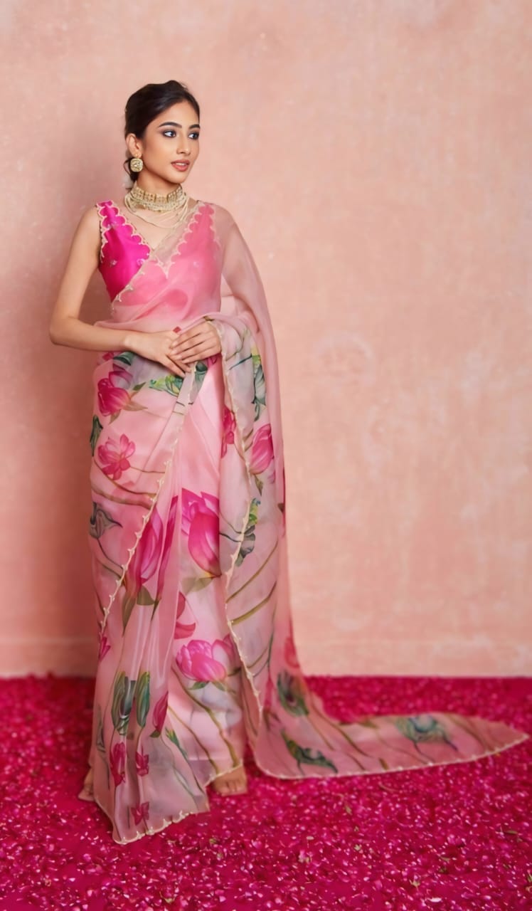 Multicolor Organza Silk Ready-to-Wear Saree with Handwork