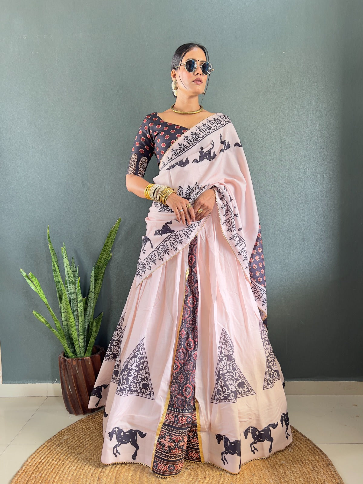 Heritage Inspired Designer Cotton Lehenga with Gota Work