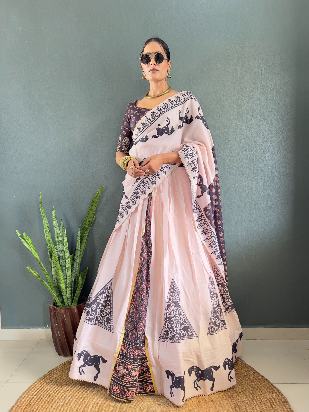 Heritage Inspired Designer Cotton Lehenga with Gota Work