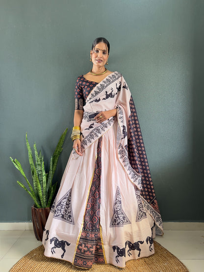 Heritage Inspired Designer Cotton Lehenga with Gota Work