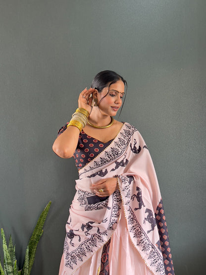 Heritage Inspired Designer Cotton Lehenga with Gota Work