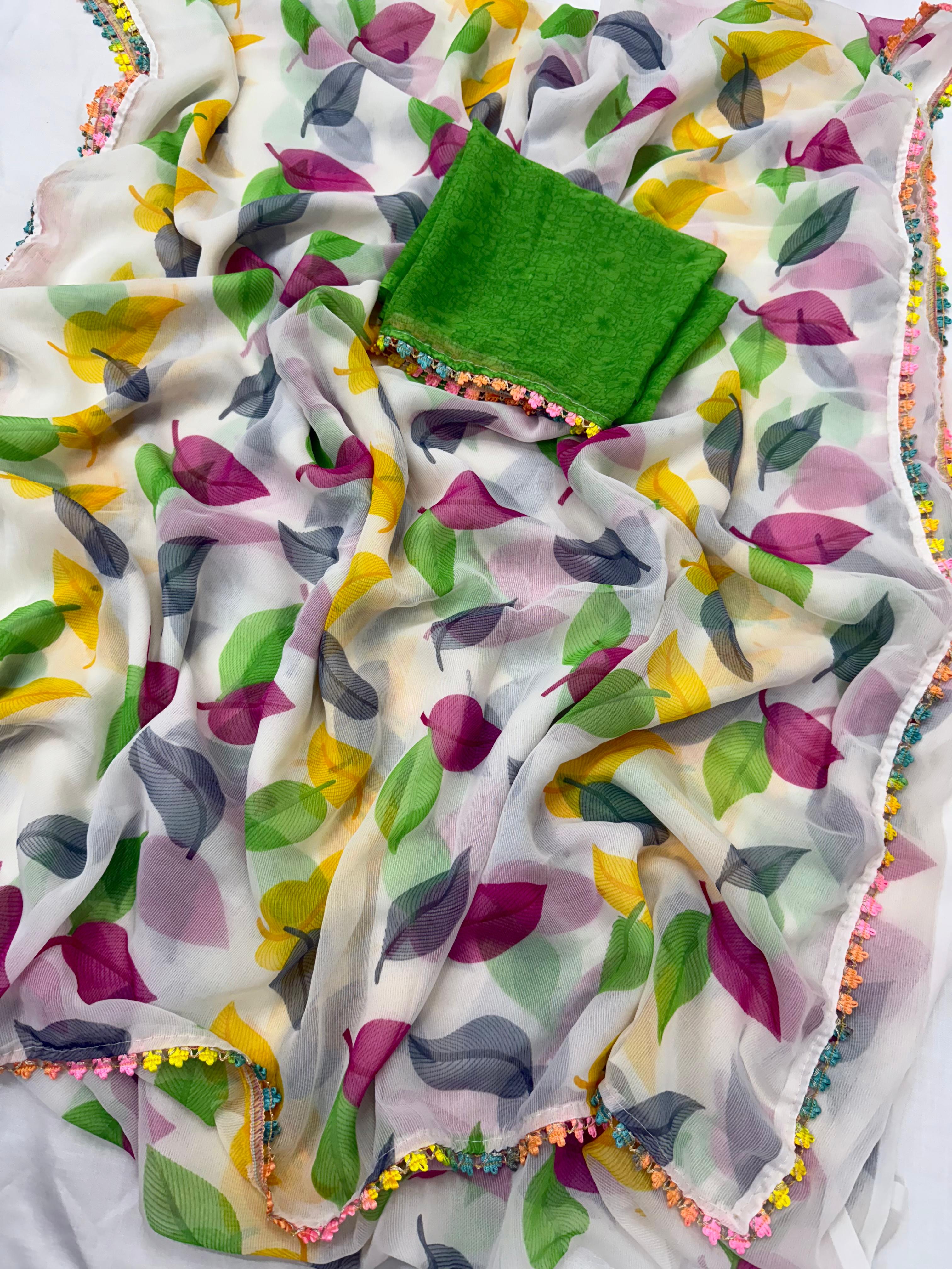 Heavy Chiffon Saree with Lace Border & Blouse