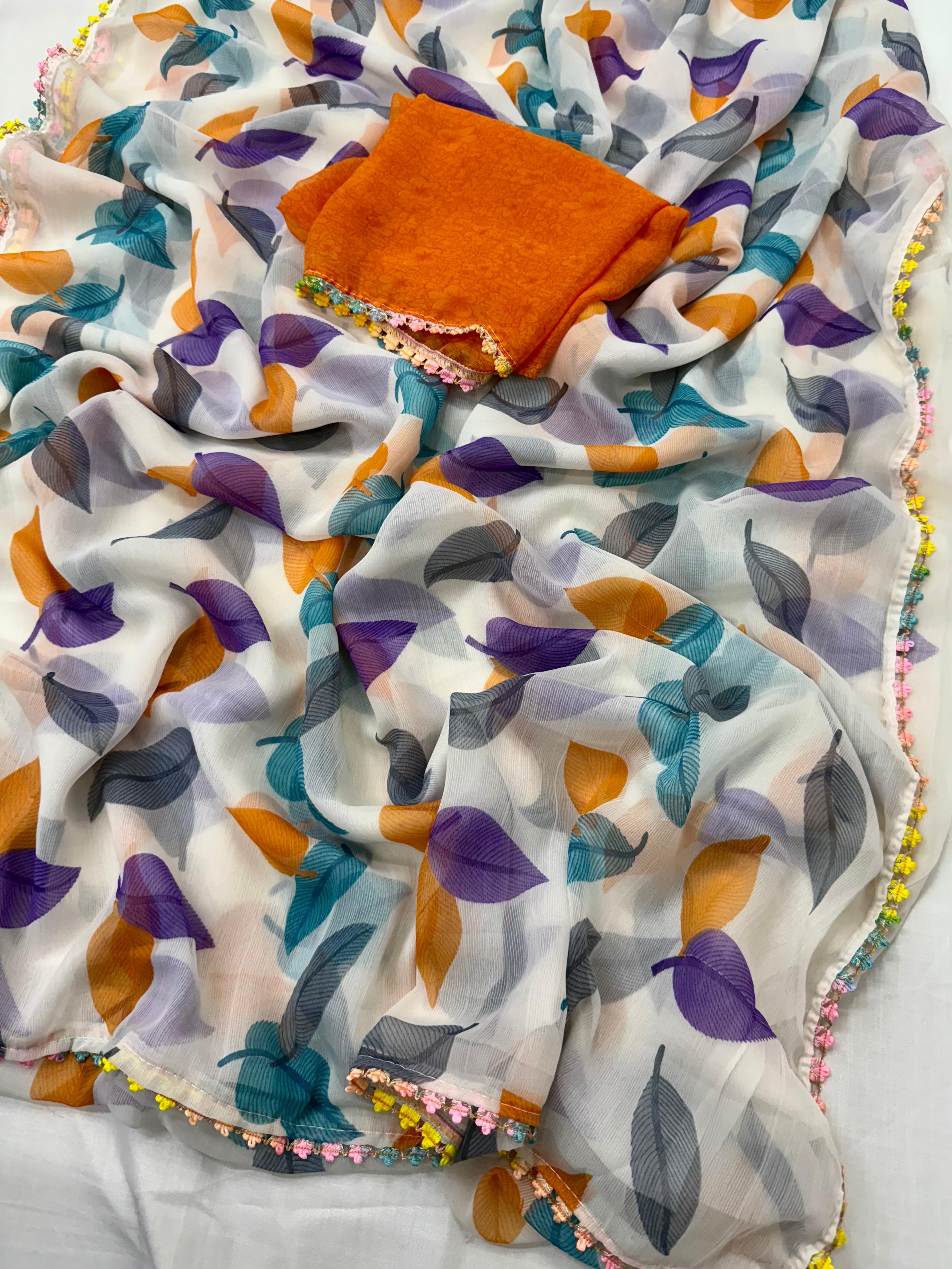 Heavy Chiffon Saree with Lace Border & Blouse