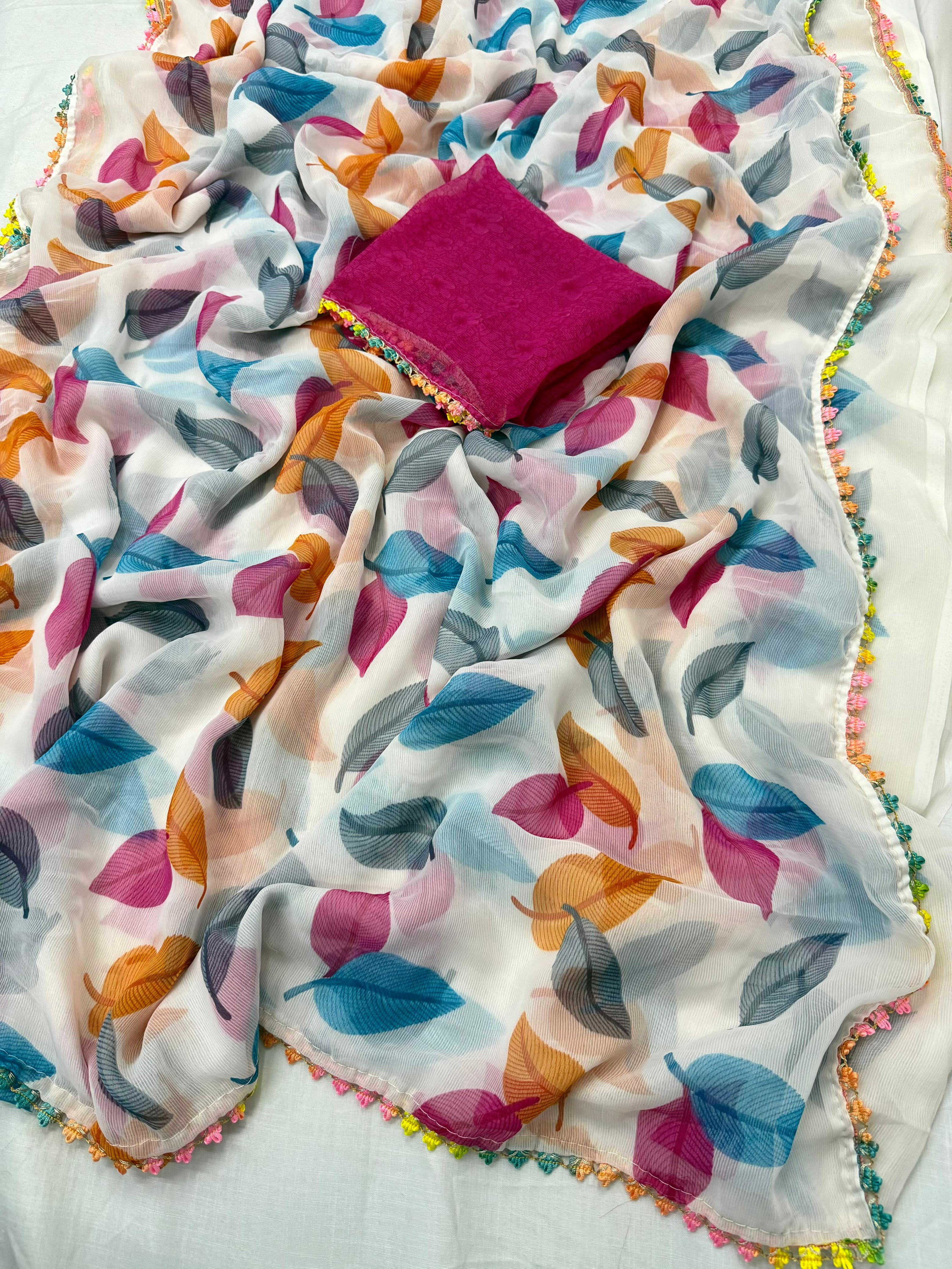 Heavy Chiffon Saree with Lace Border & Blouse