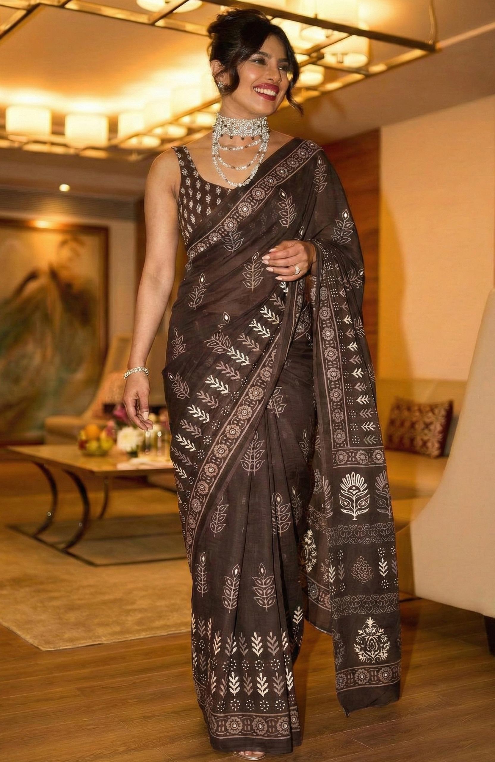Celebrity Look Hand Block Printed Saree