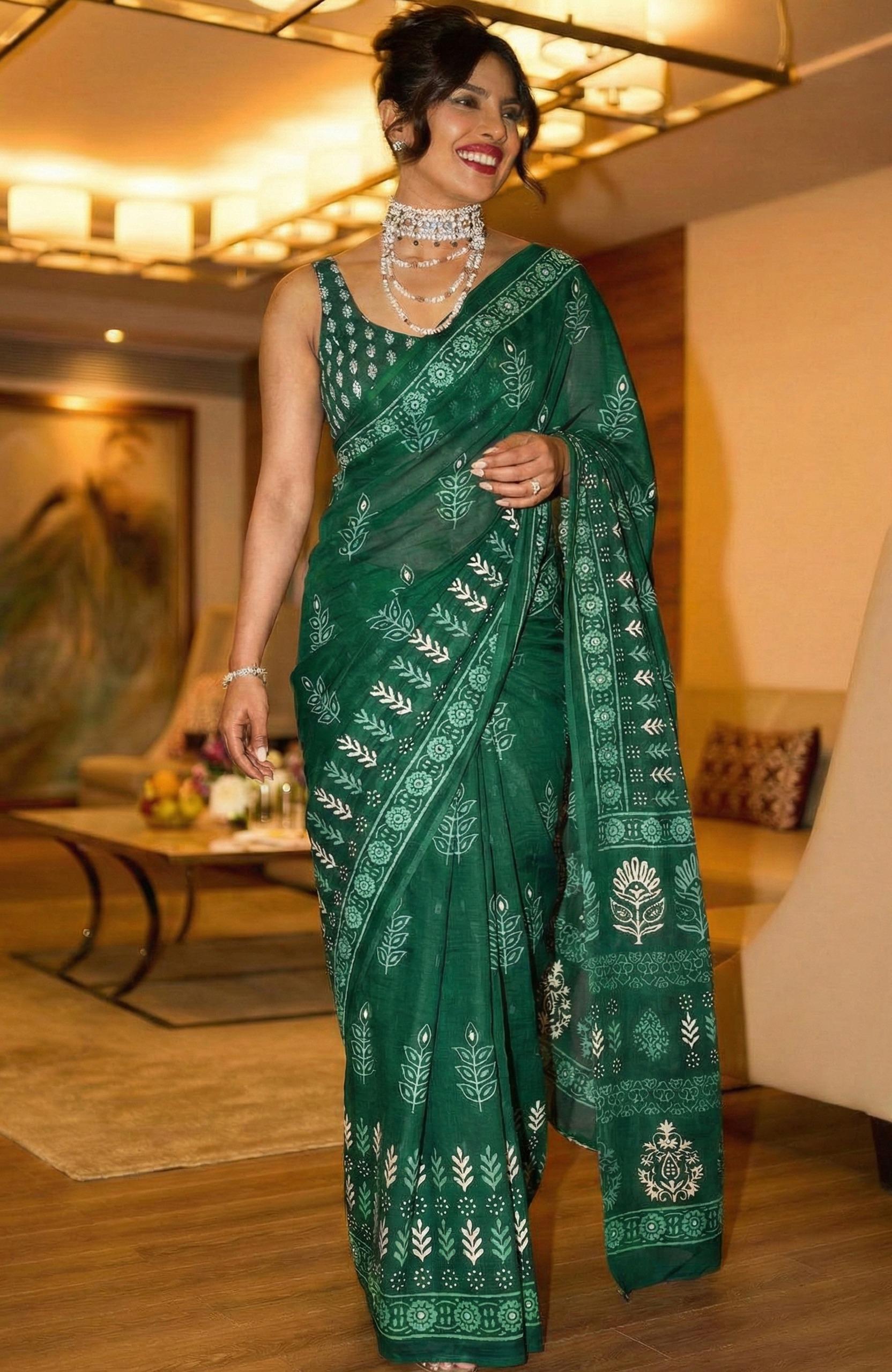 Celebrity Look Hand Block Printed Saree
