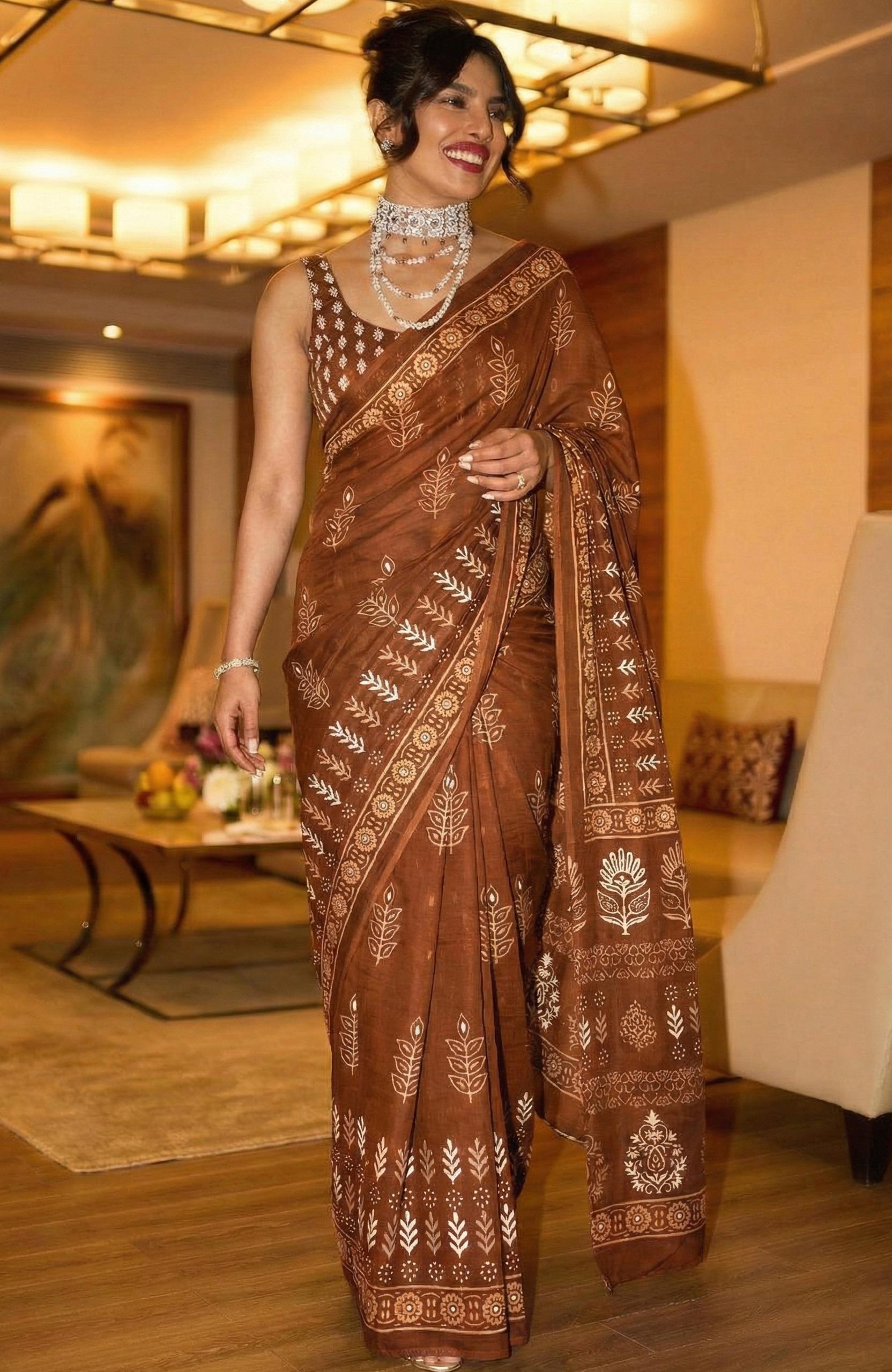 Celebrity Look Hand Block Printed Saree