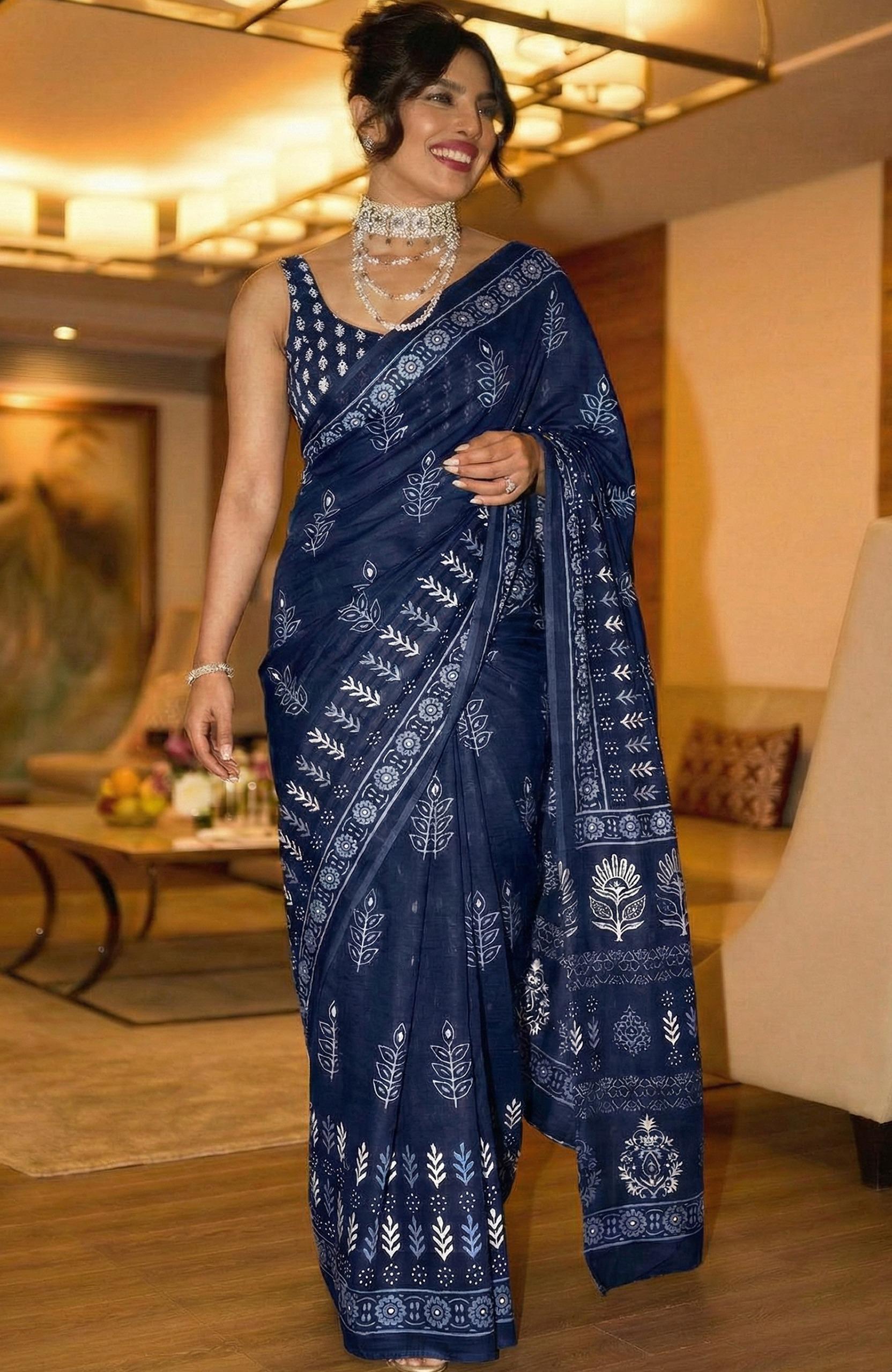 Celebrity Look Hand Block Printed Saree