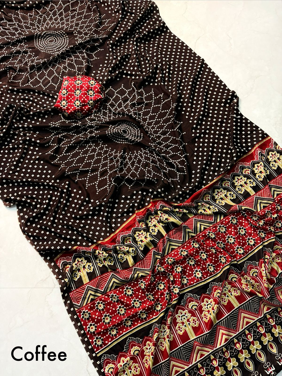 Super Ajrakh Gajji Crepe Silk Saree