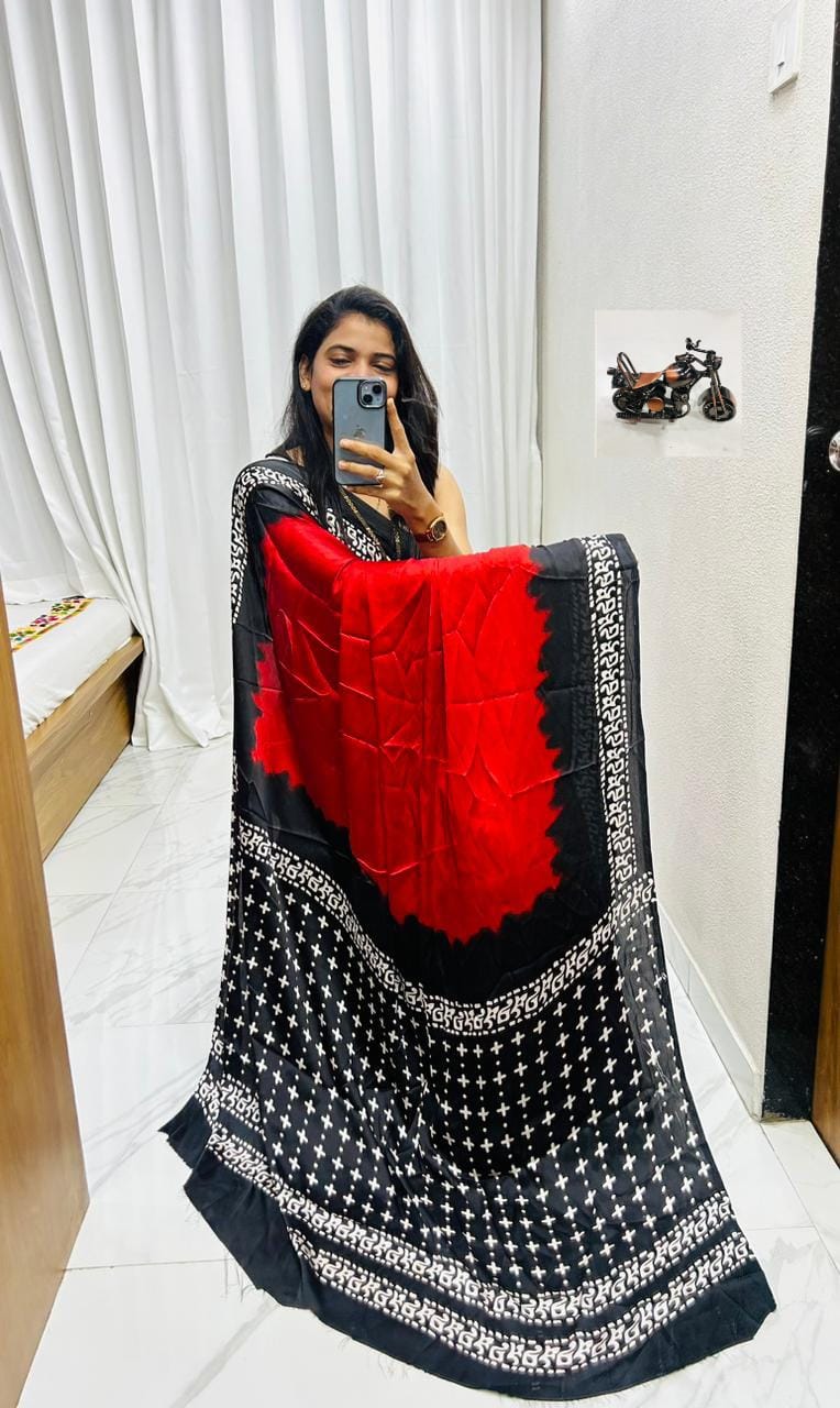 New Ajrakh Gajji Crepe Silk Saree