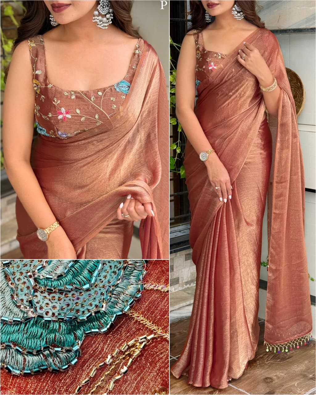 Glam Fandy Chiffon Saree with Sequins Beads Embroidered Blouse