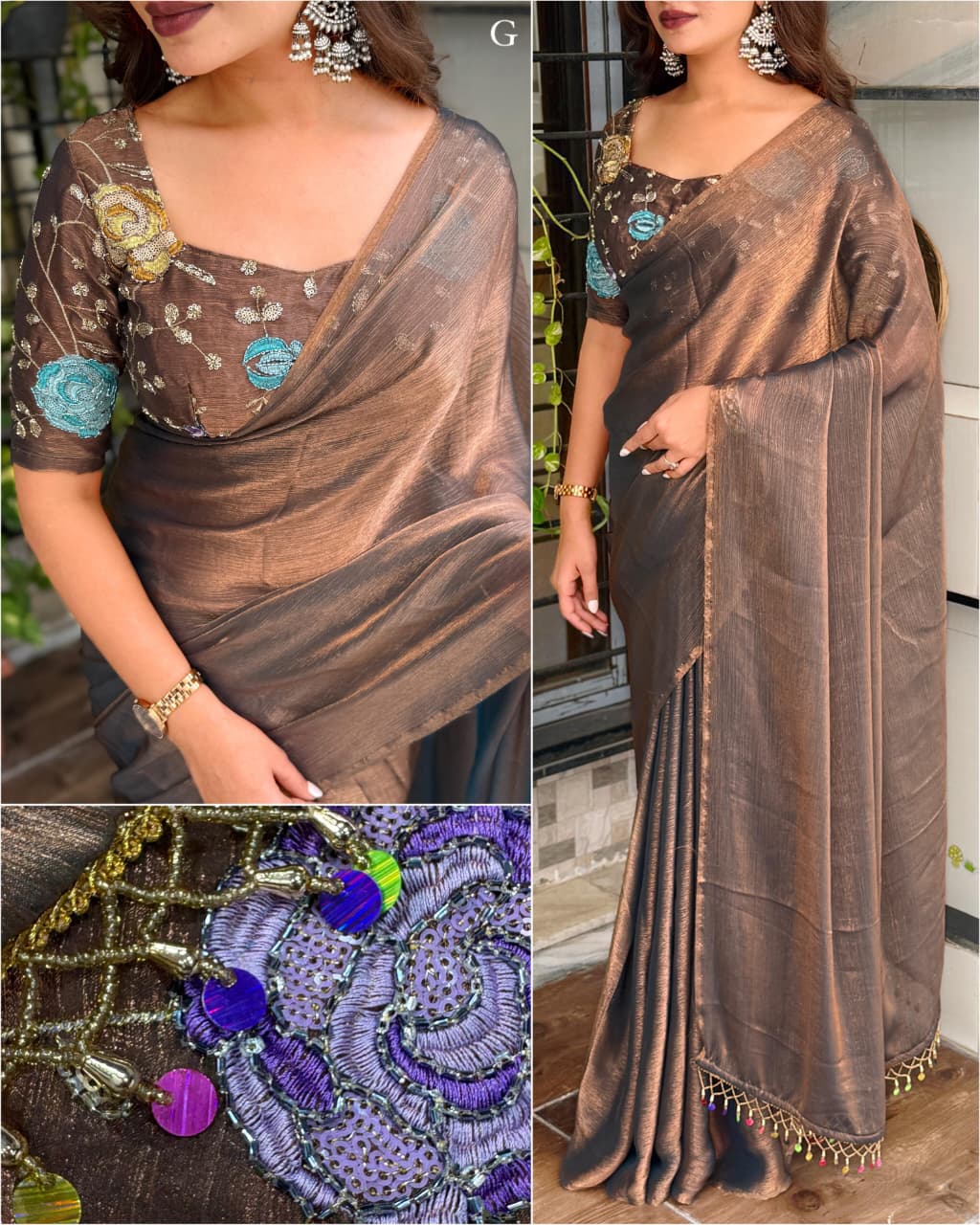 Glam Fandy Chiffon Saree with Sequins Beads Embroidered Blouse