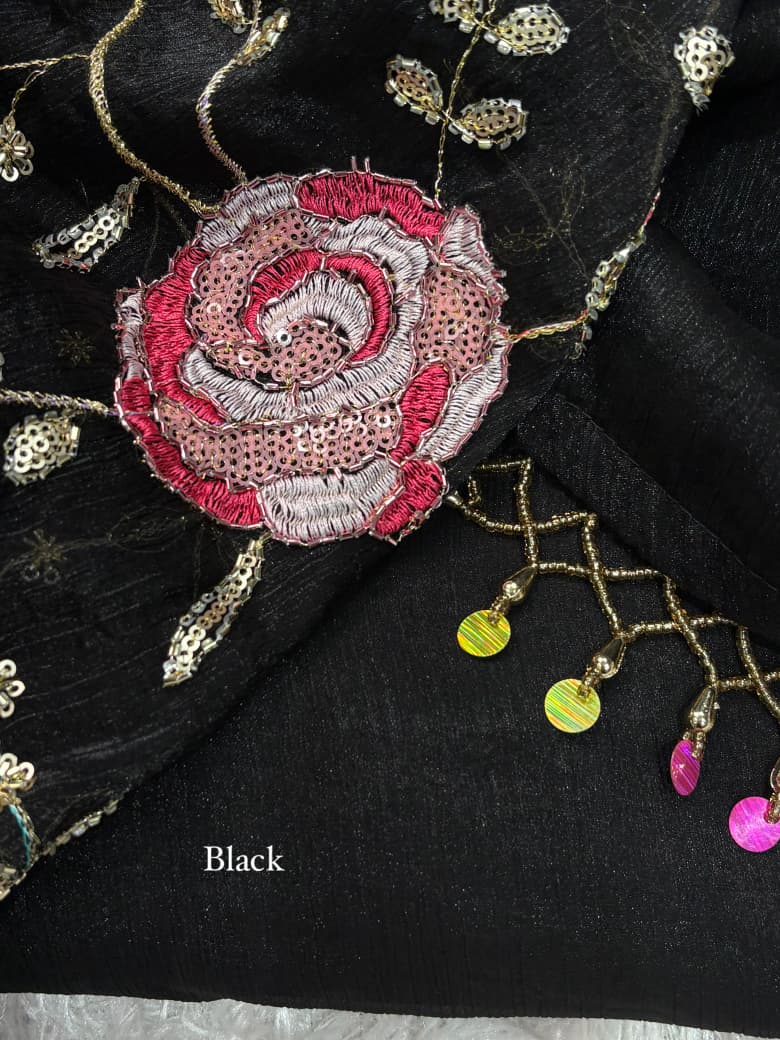 Glam Fandy Chiffon Saree with Sequins Beads Embroidered Blouse