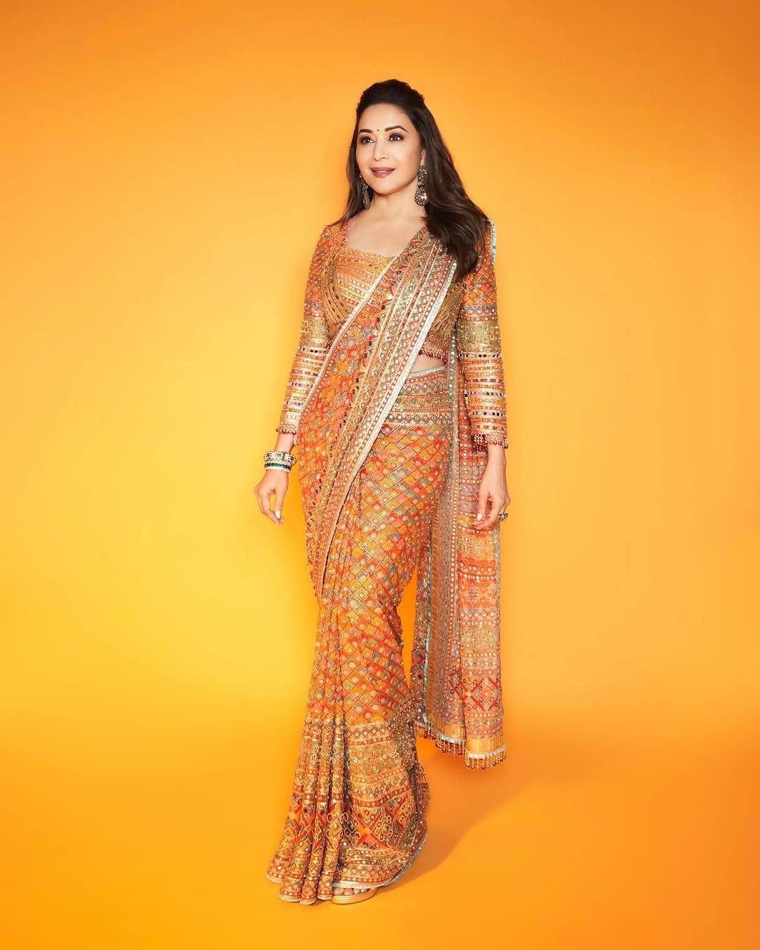 Chinon Silk Digital Print Saree with Real Mirror Work