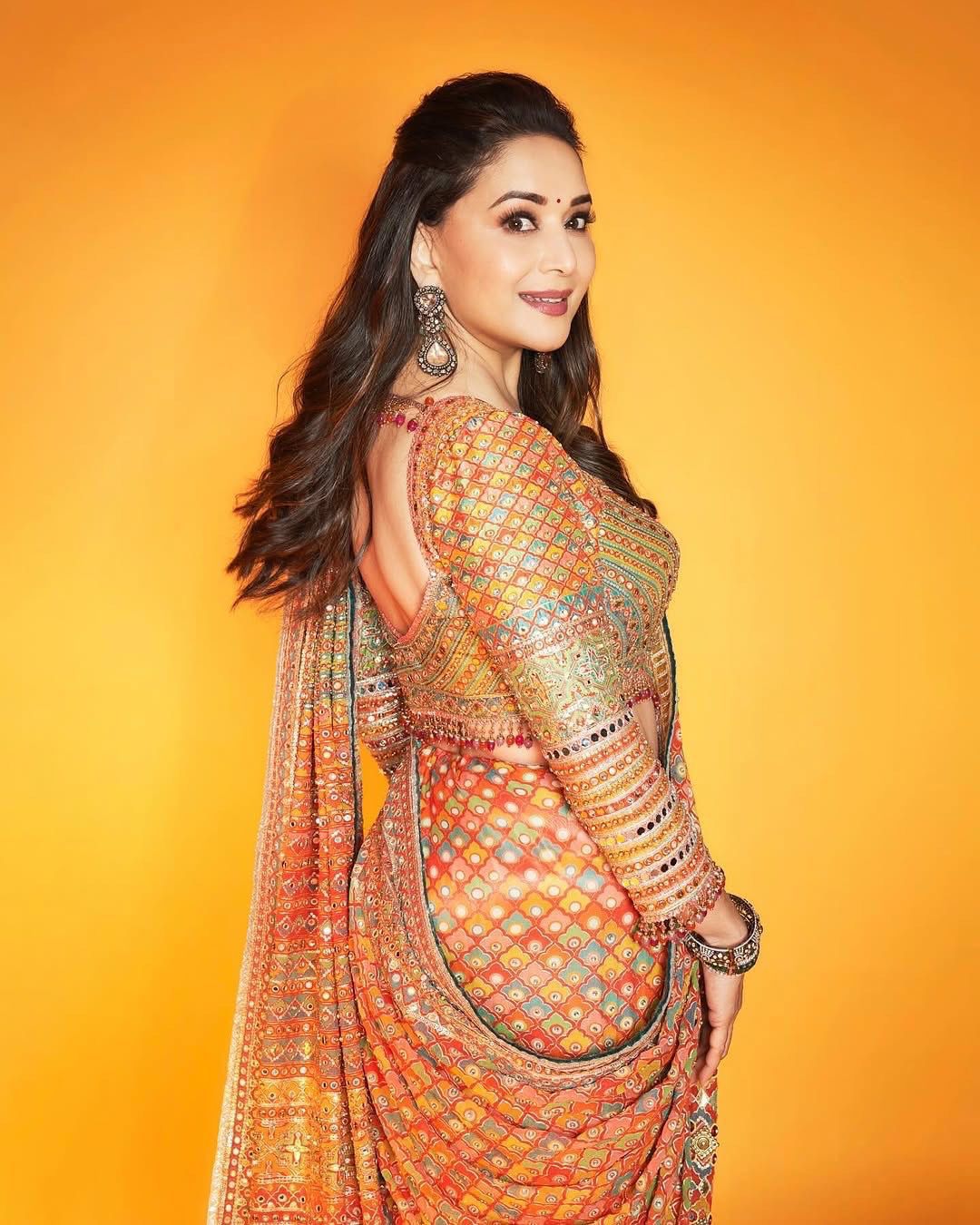 Chinon Silk Digital Print Saree with Real Mirror Work