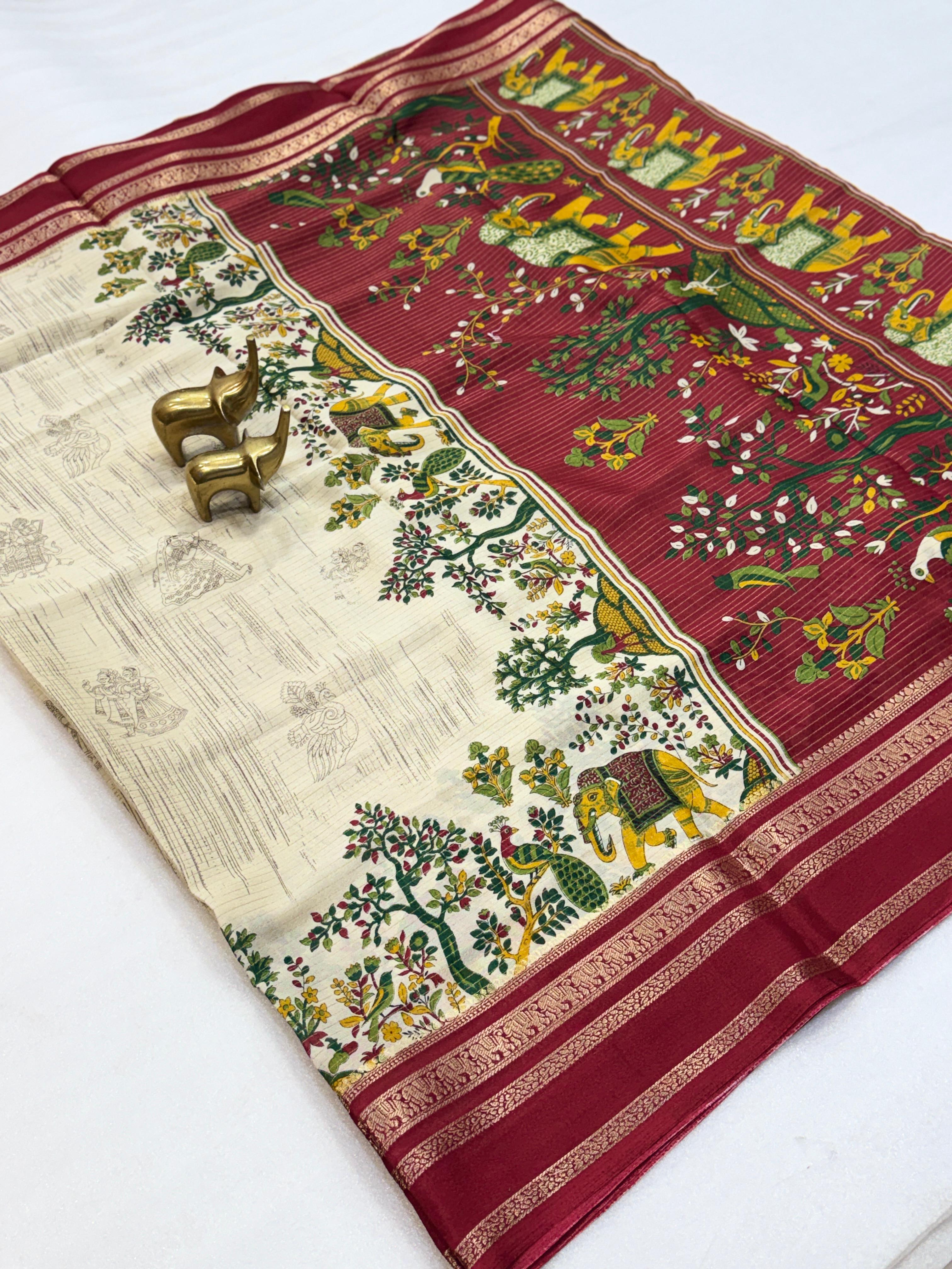 Heritage Royal Look Kalamkari Crape Silk Saree