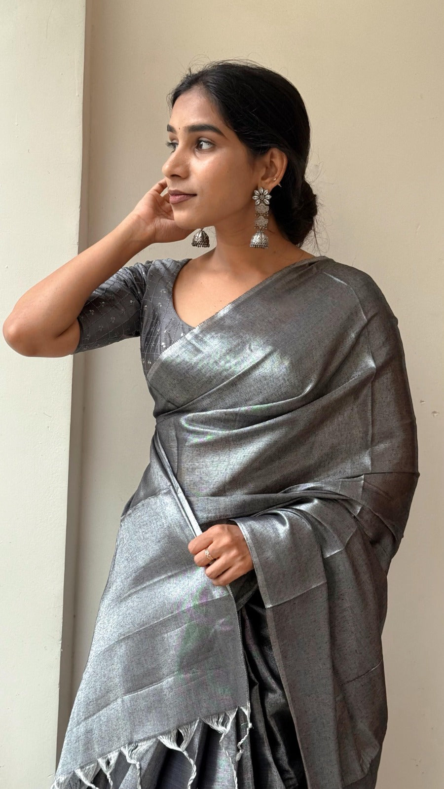 Delicate Bloom Cotton Tissue Silk Saree with Sequence Work Blouse