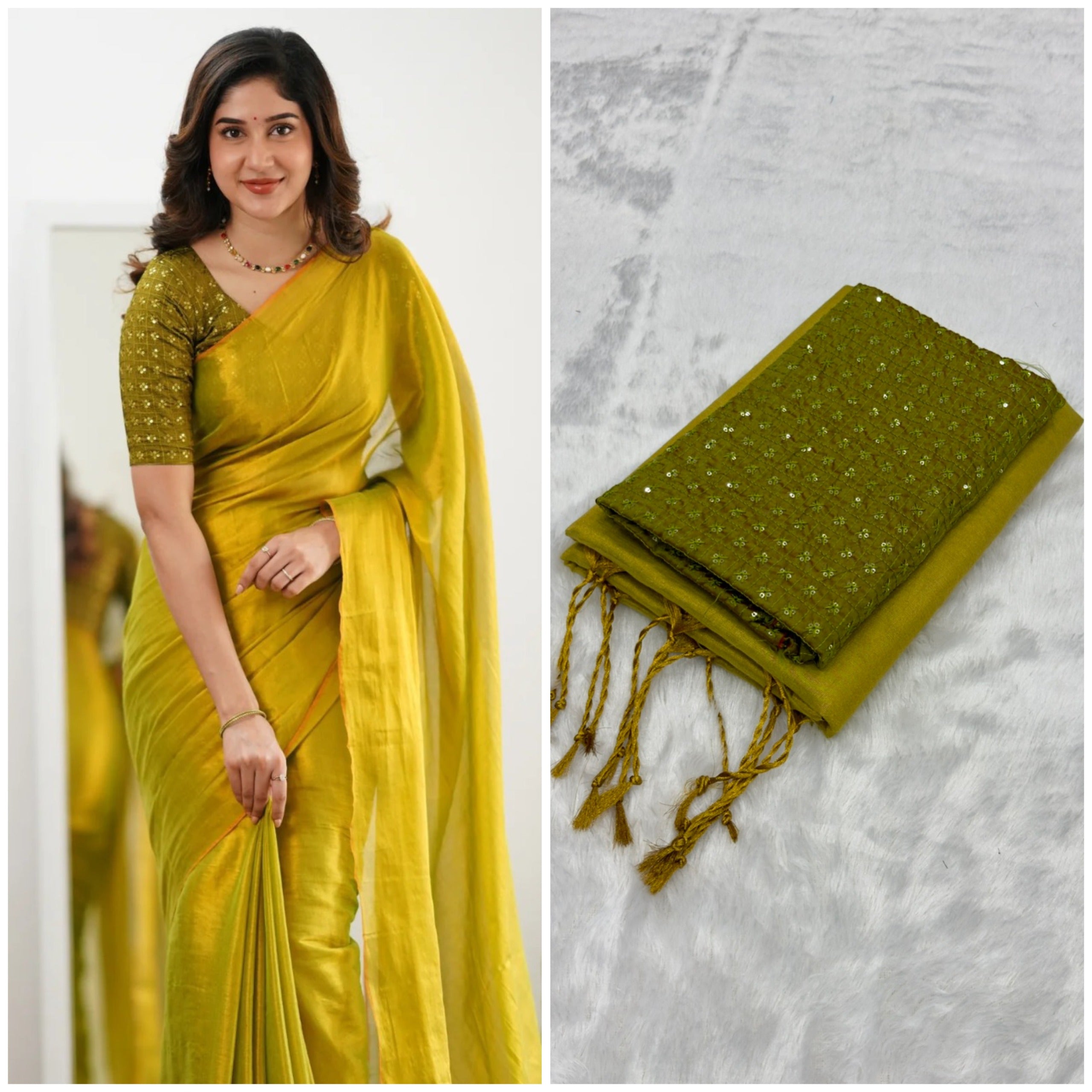 Delicate Bloom Cotton Tissue Silk Saree with Sequence Work Blouse