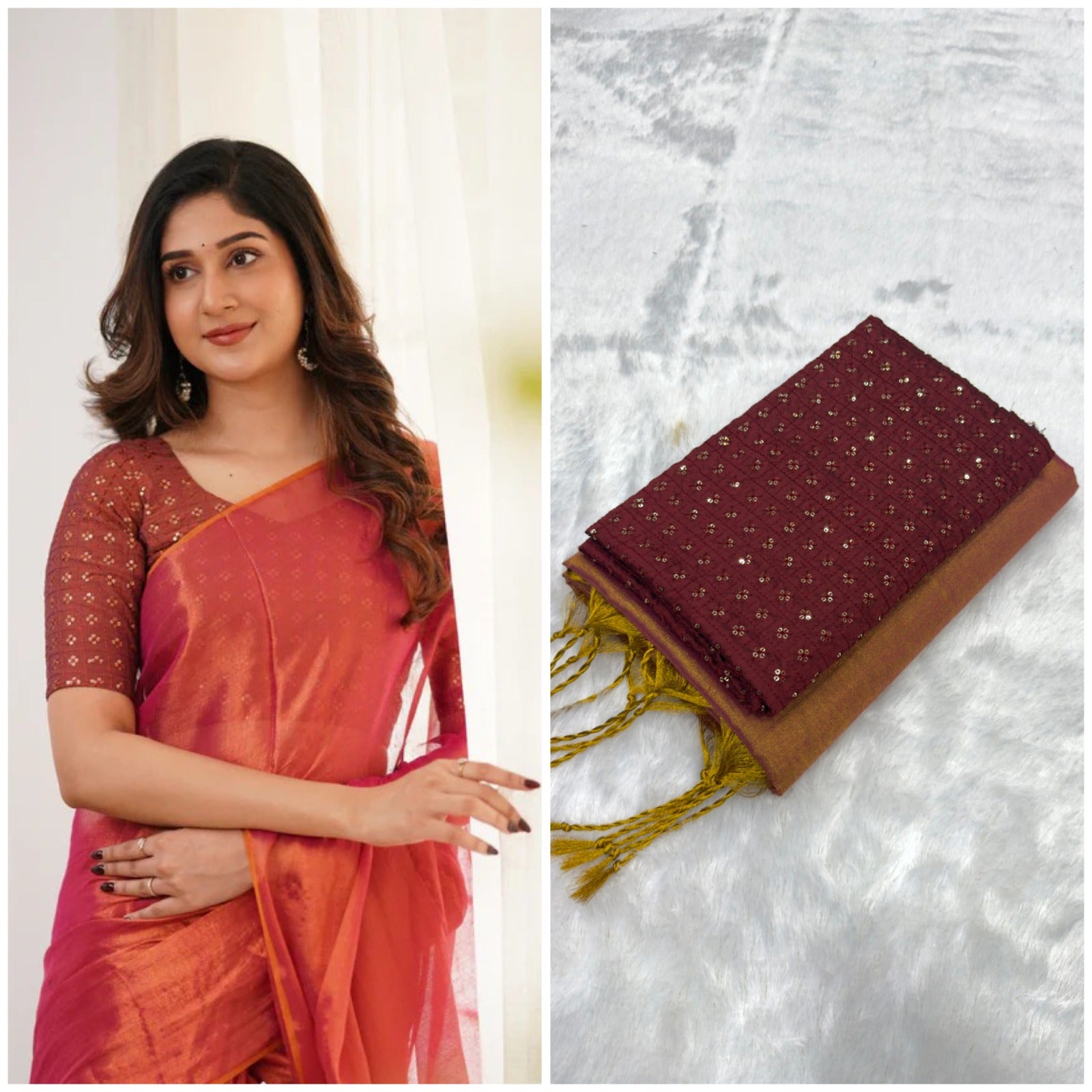 Delicate Bloom Cotton Tissue Silk Saree with Sequence Work Blouse