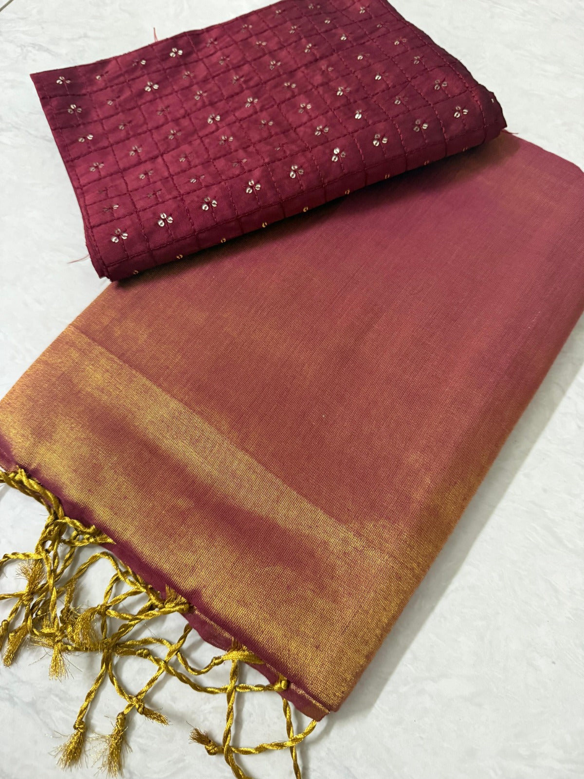 Delicate Bloom Cotton Tissue Silk Saree with Sequence Work Blouse