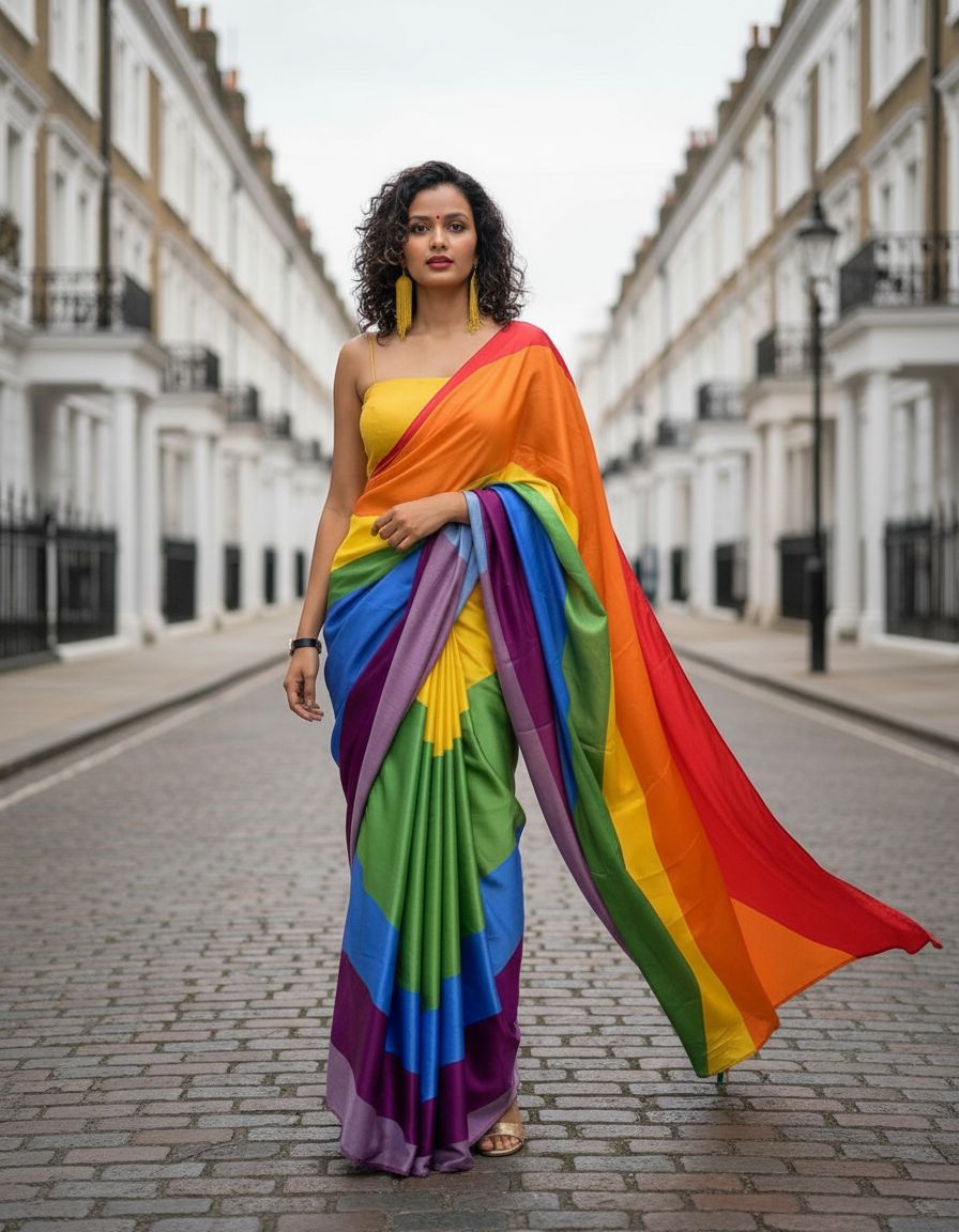 Rainbow Festive Japan Satin Printed Saree with Mono Banglory Blouse  Holi Special Collection