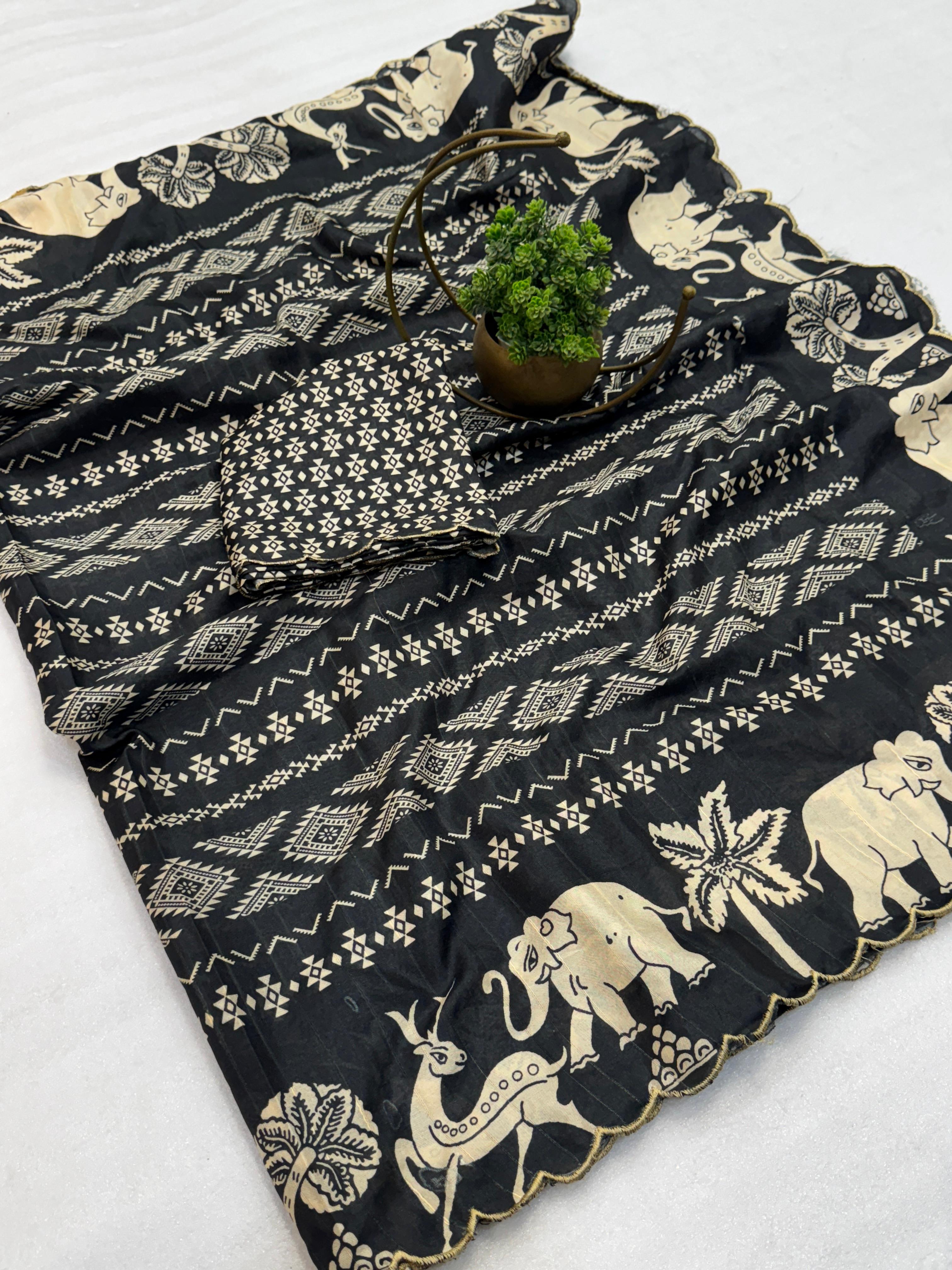 New Arrival Handloom Tussar Silk Kalamkari Saree