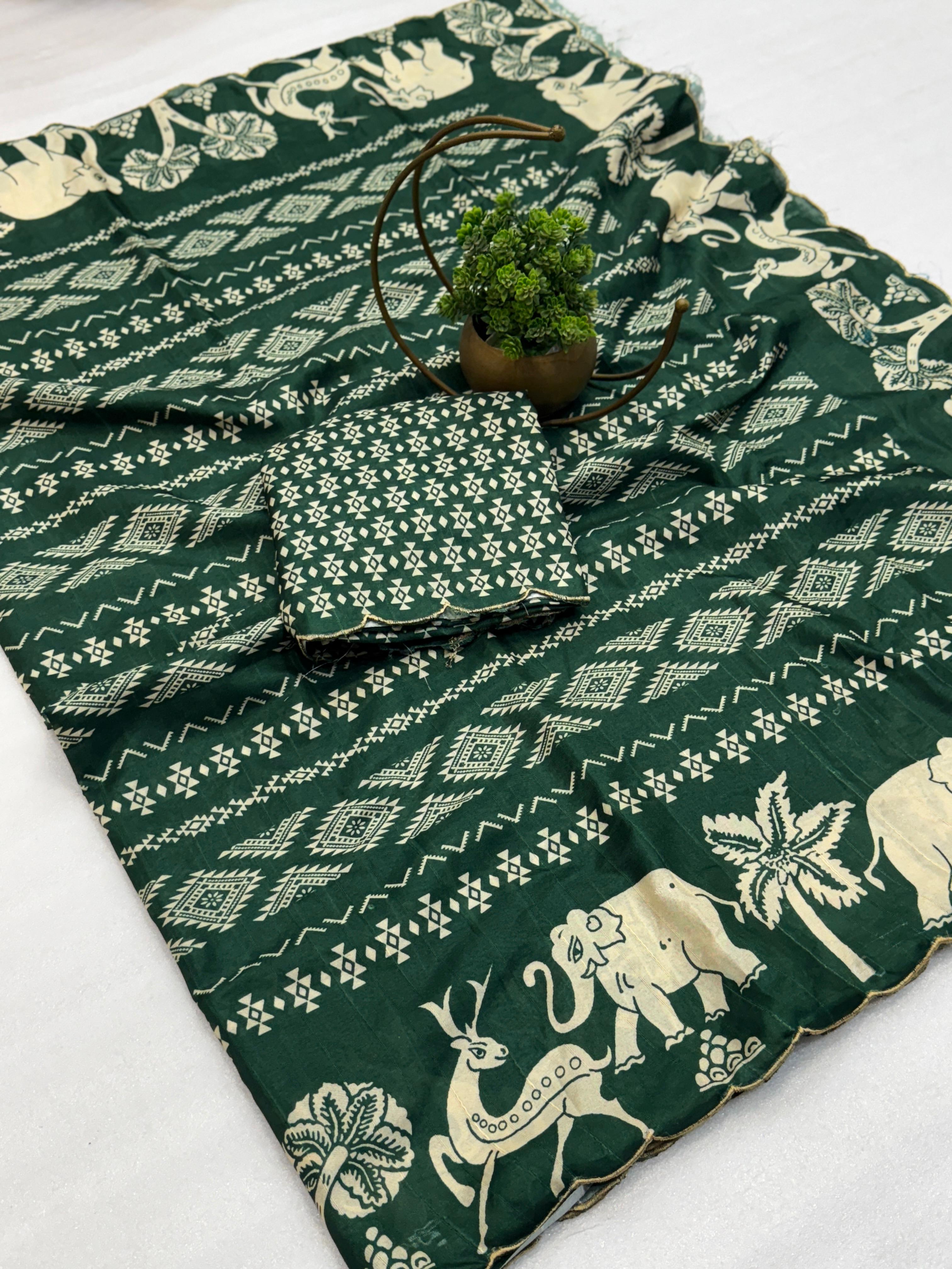 New Arrival Handloom Tussar Silk Kalamkari Saree