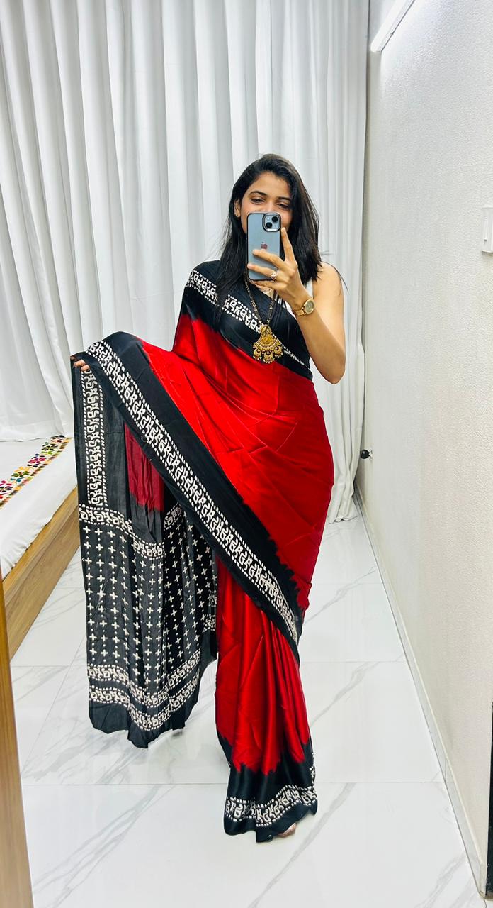 New Super Ajrakh Gajji Crepe Silk Saree