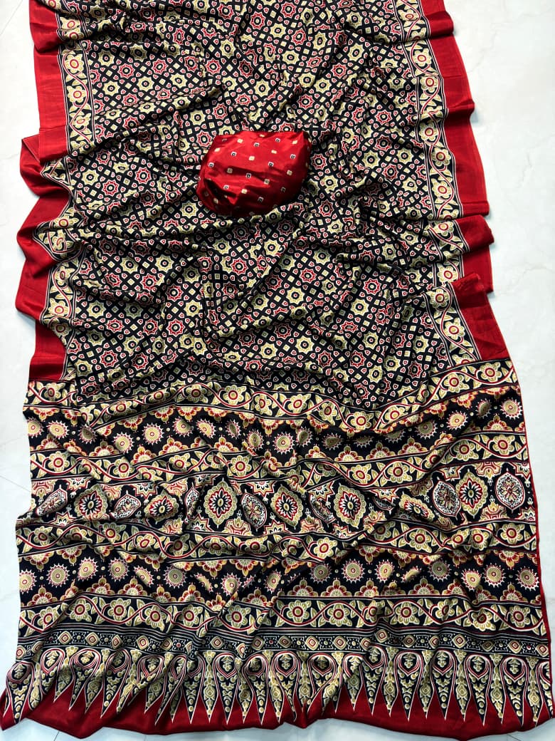 New Super Ajrakh Gajji Crepe Silk Saree