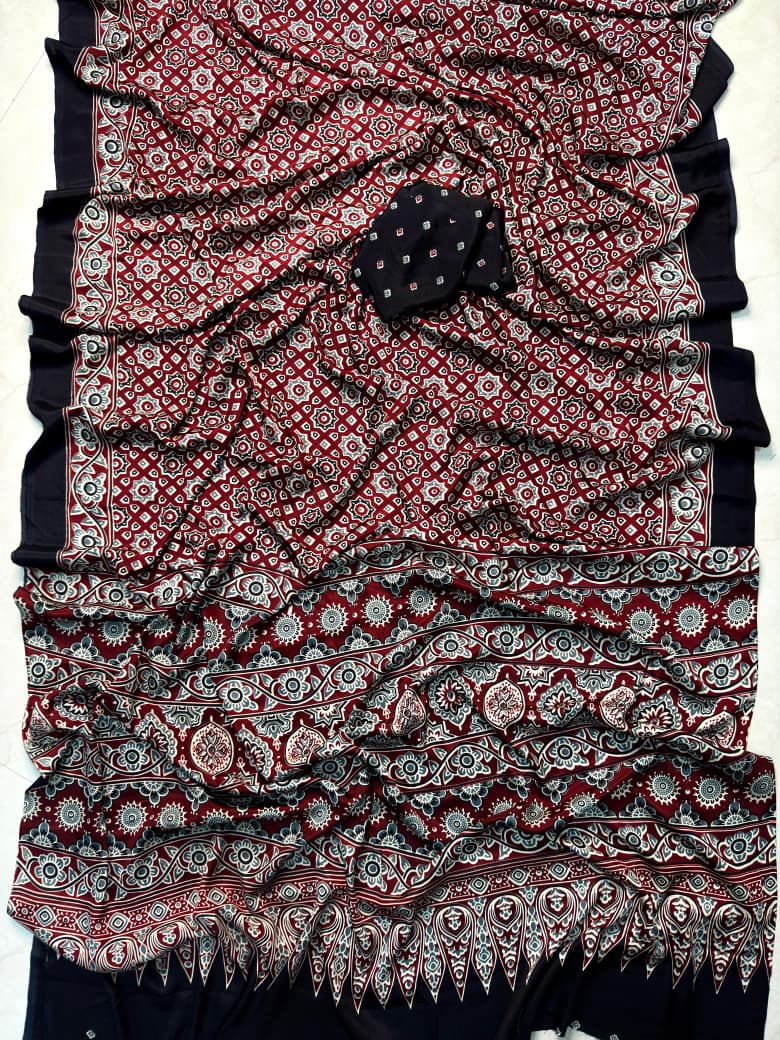 New Super Ajrakh Gajji Crepe Silk Saree