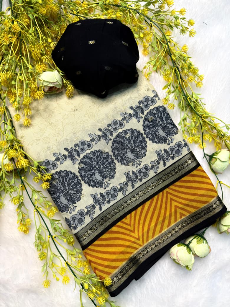 Premium Soft Pure Cotton Jacquard Butti Designer Saree