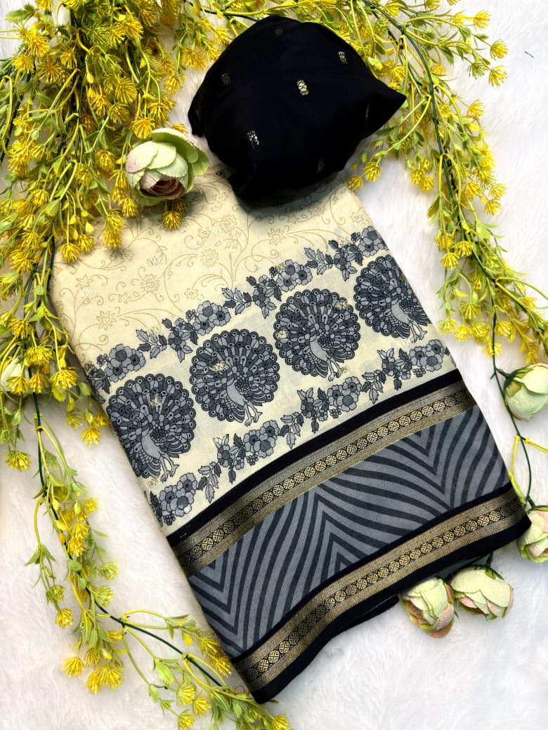 Premium Soft Pure Cotton Jacquard Butti Designer Saree