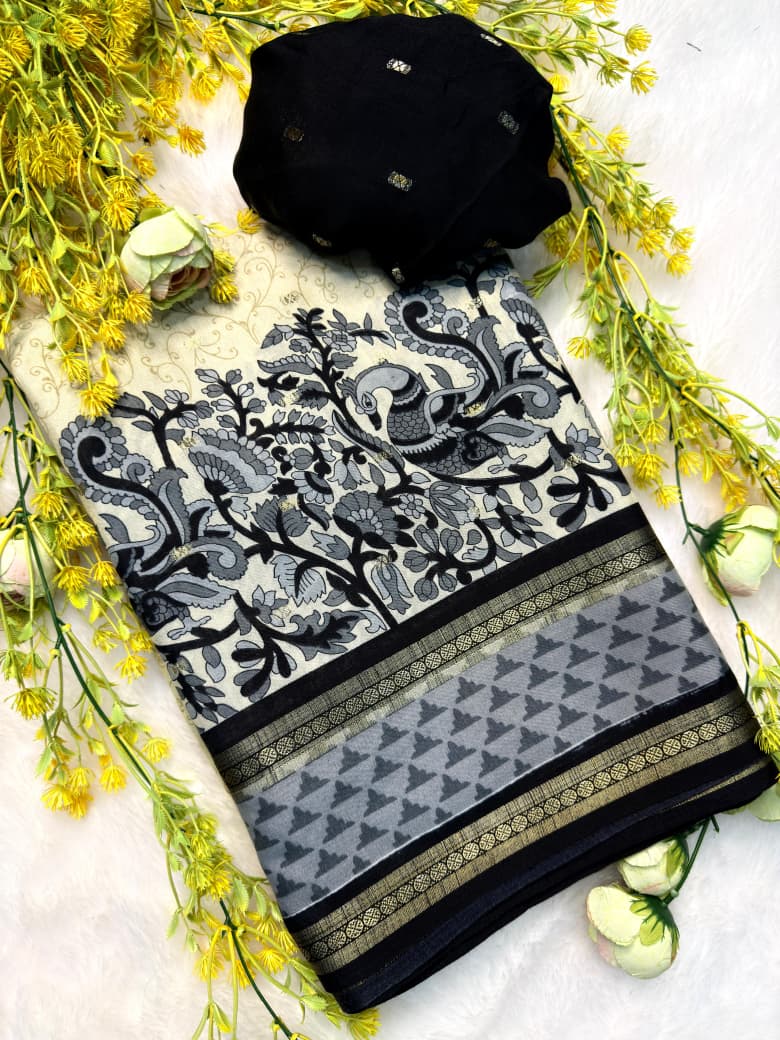 Premium Soft Pure Cotton Jacquard Butti Designer Saree