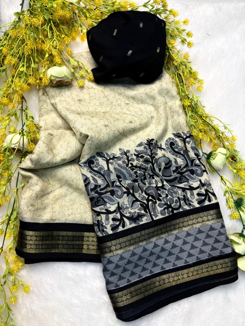 Premium Soft Pure Cotton Jacquard Butti Designer Saree