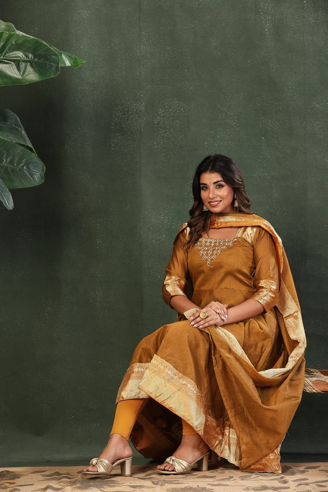 Designer Embroidered Kanchi Cotton Maxi Gown with Dupatta