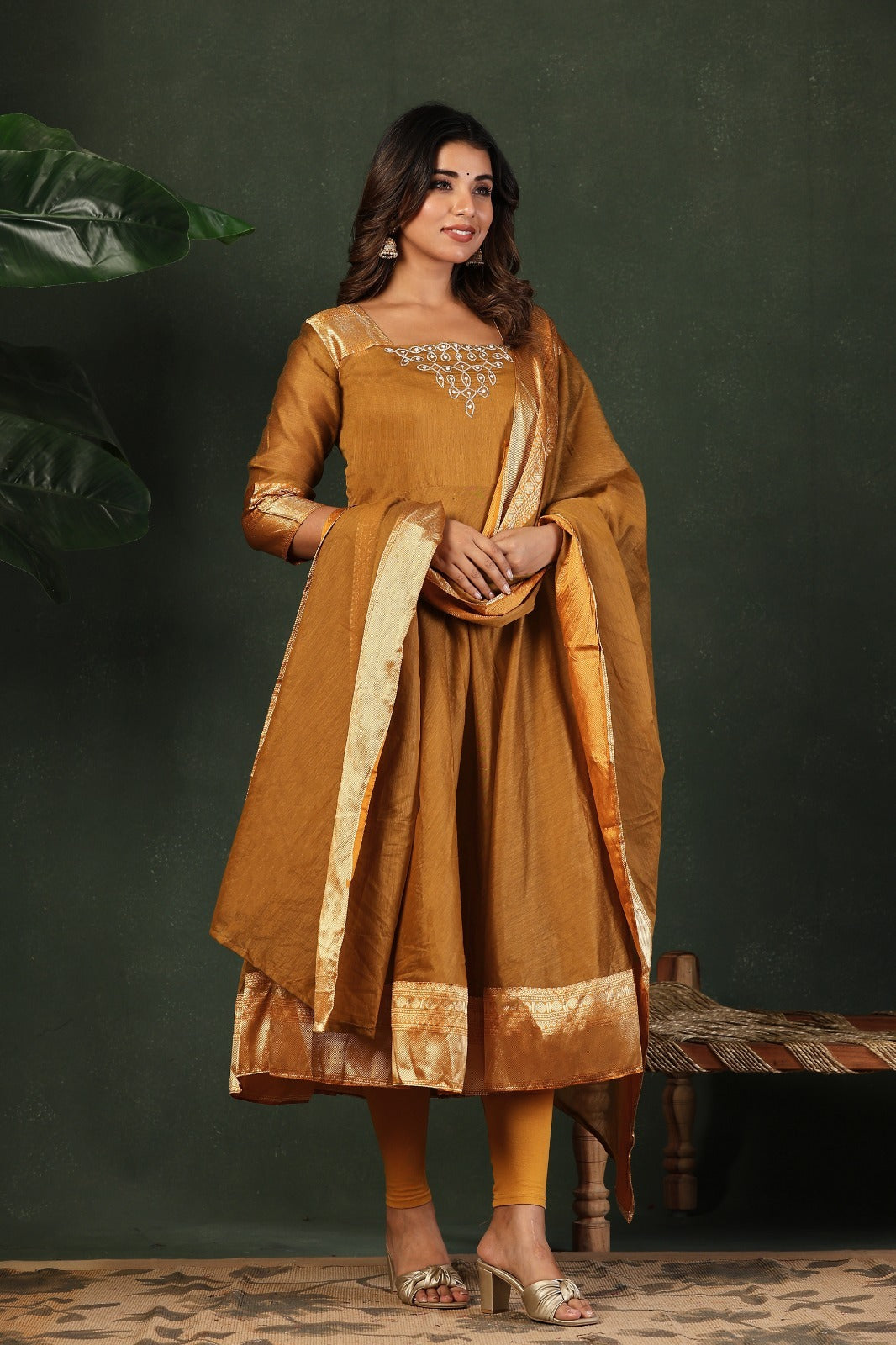 Designer Embroidered Kanchi Cotton Maxi Gown with Dupatta