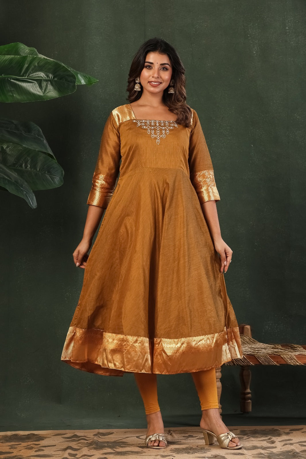 Designer Embroidered Kanchi Cotton Maxi Gown with Dupatta