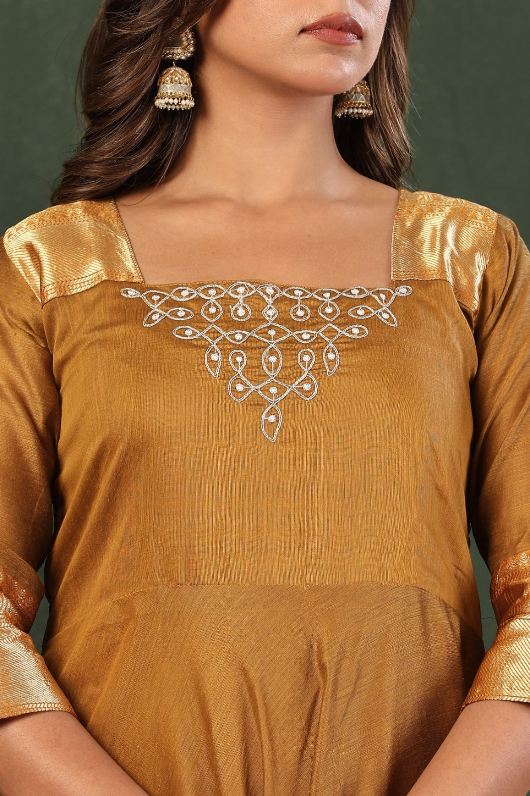 Designer Embroidered Kanchi Cotton Maxi Gown with Dupatta