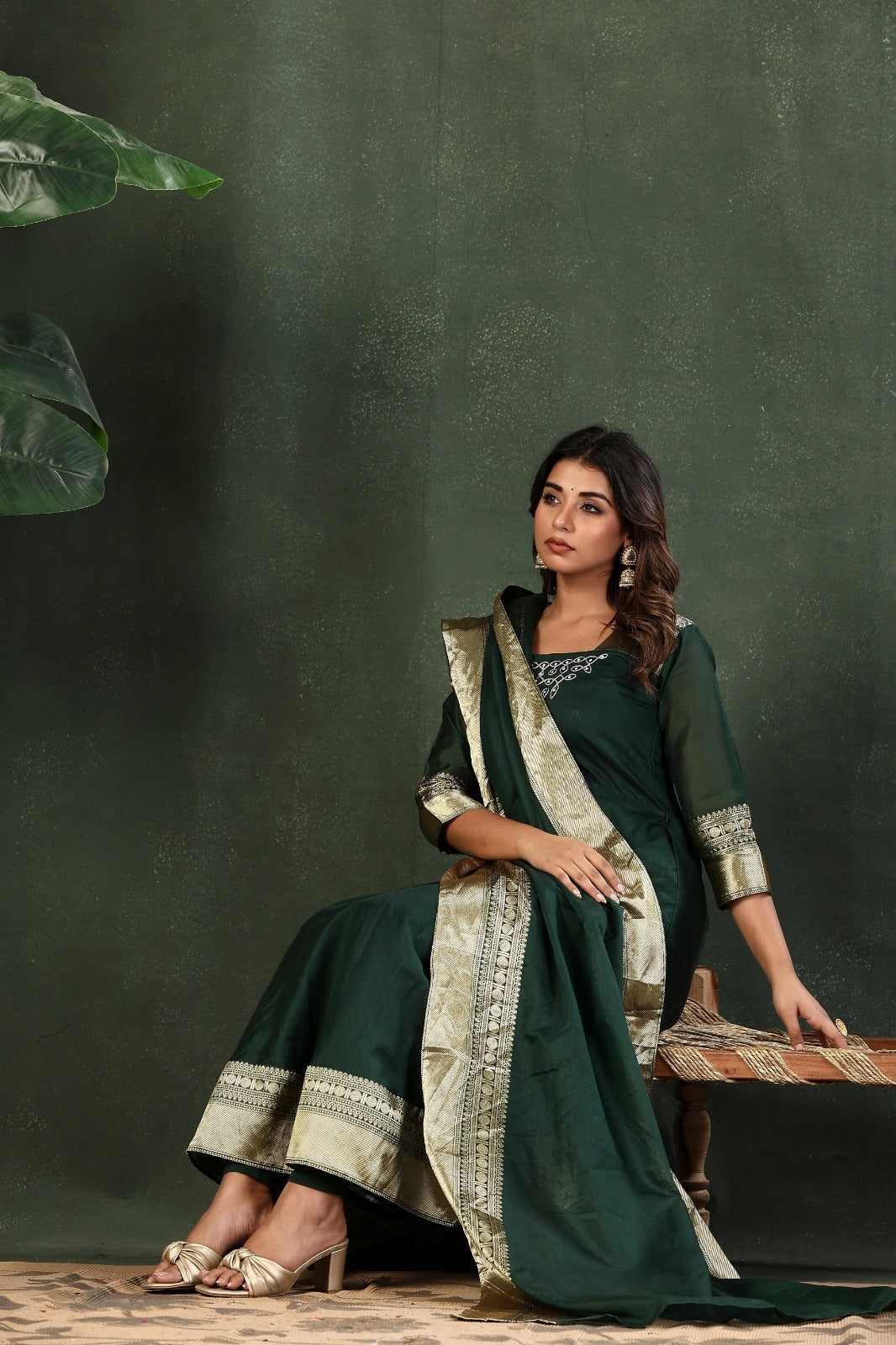 Designer Embroidered Kanchi Cotton Maxi Gown with Dupatta