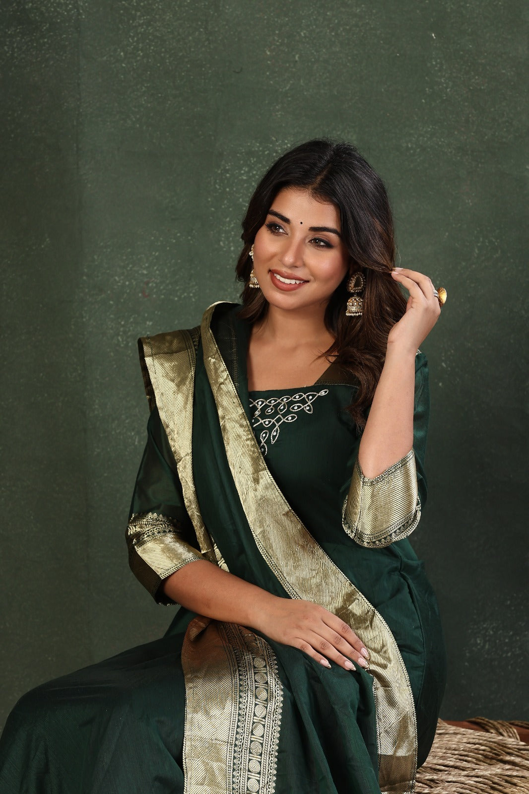 Designer Embroidered Kanchi Cotton Maxi Gown with Dupatta