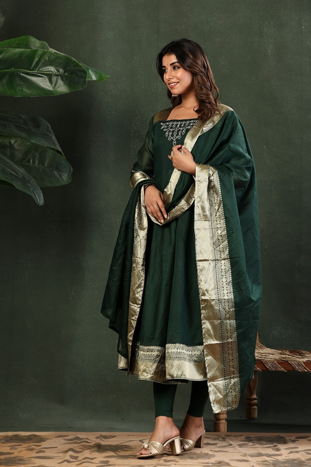 Designer Embroidered Kanchi Cotton Maxi Gown with Dupatta