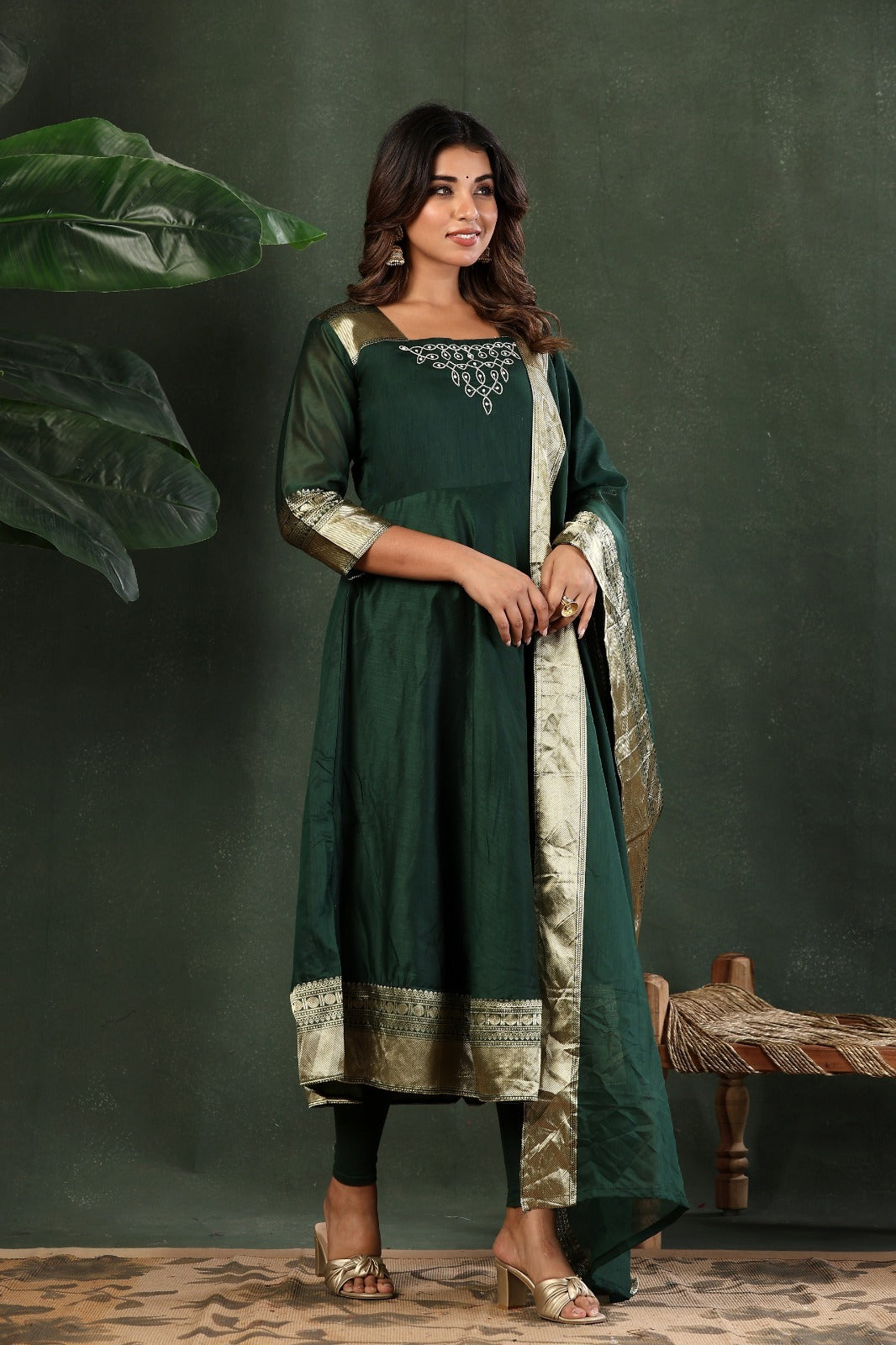 Designer Embroidered Kanchi Cotton Maxi Gown with Dupatta