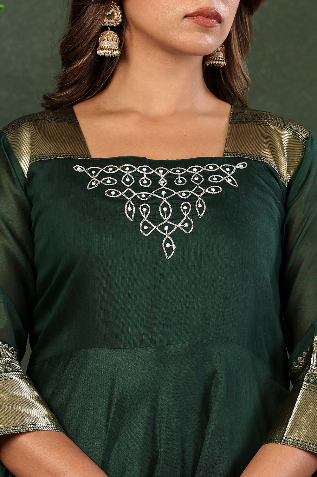 Designer Embroidered Kanchi Cotton Maxi Gown with Dupatta