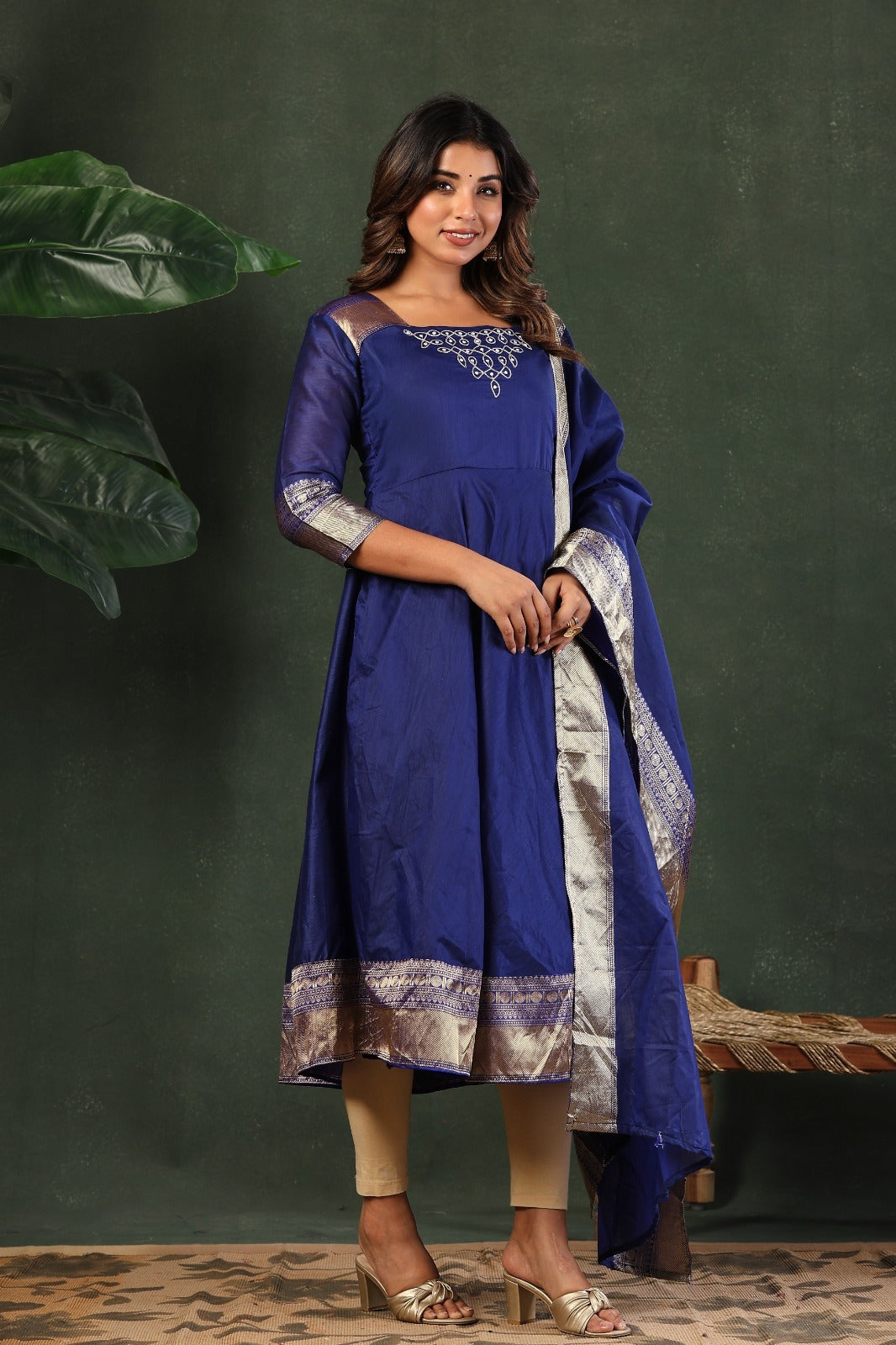 Designer Embroidered Kanchi Cotton Maxi Gown with Dupatta