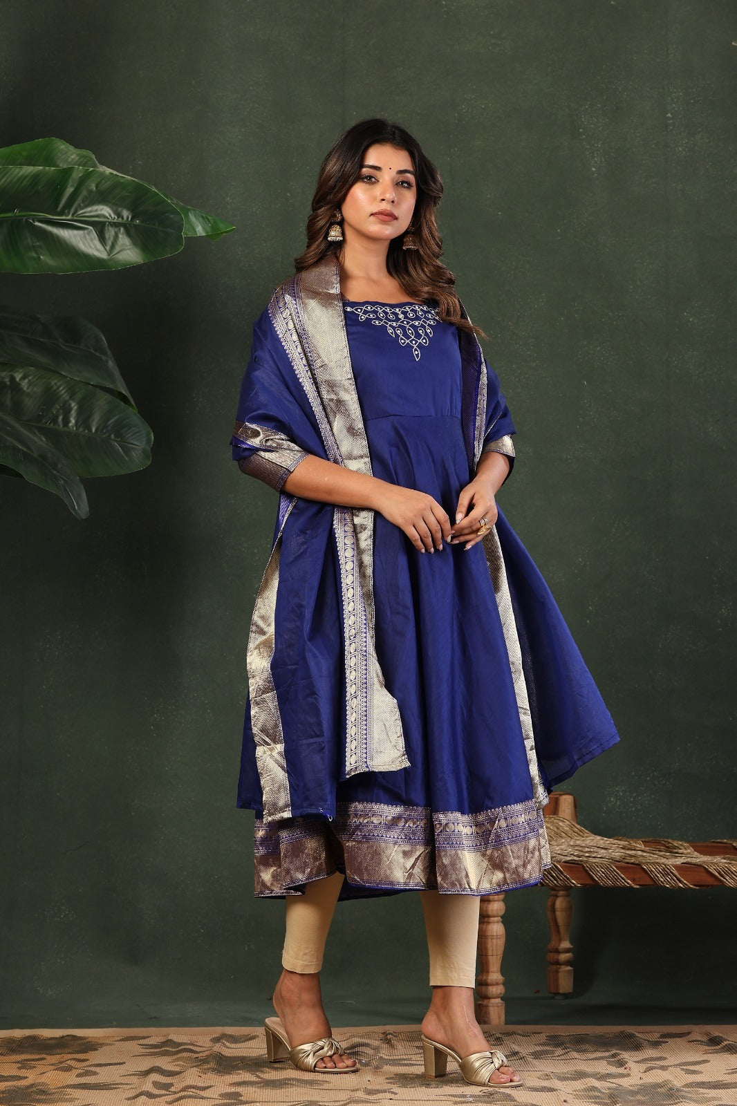 Designer Embroidered Kanchi Cotton Maxi Gown with Dupatta