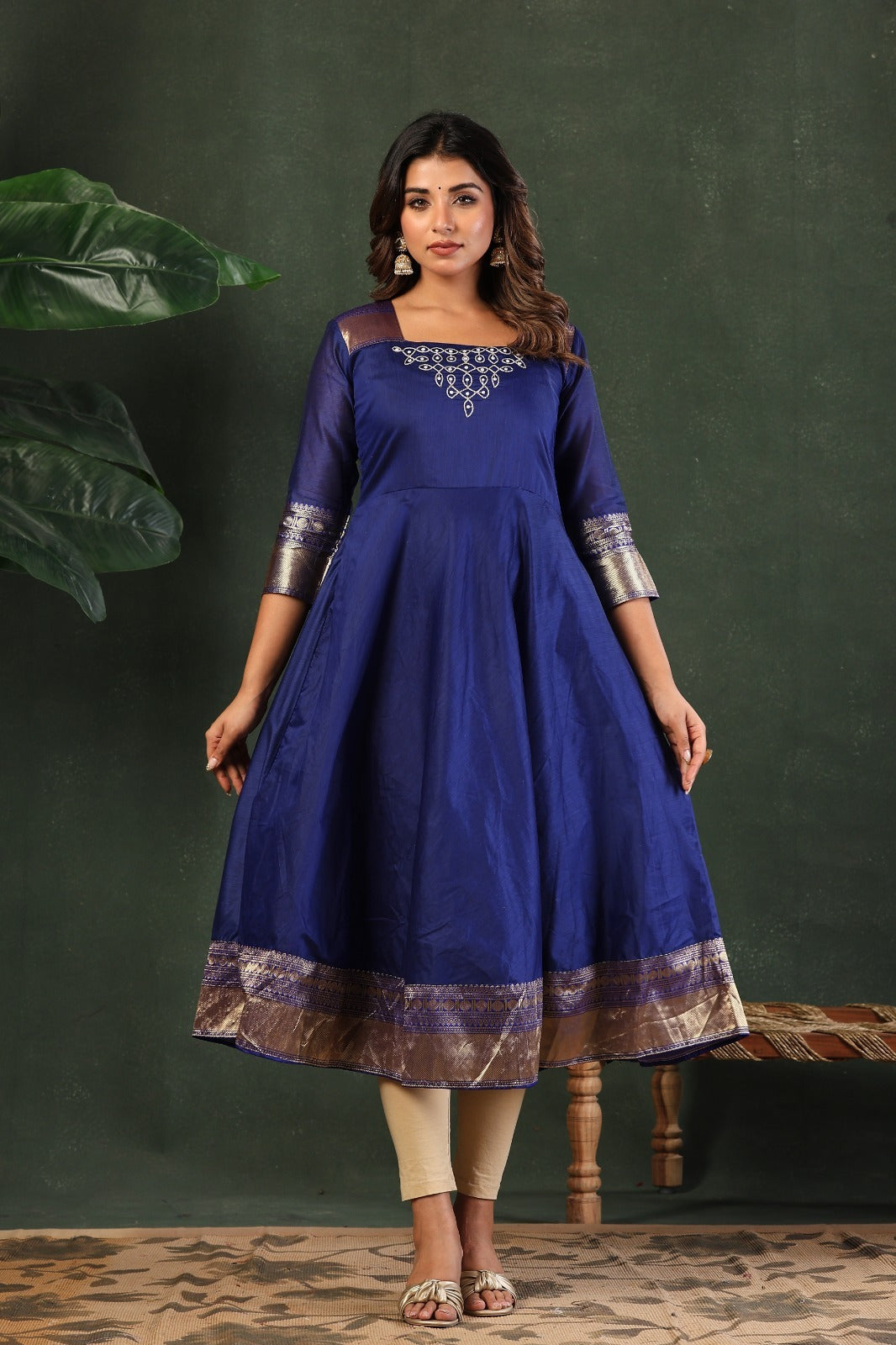 Designer Embroidered Kanchi Cotton Maxi Gown with Dupatta